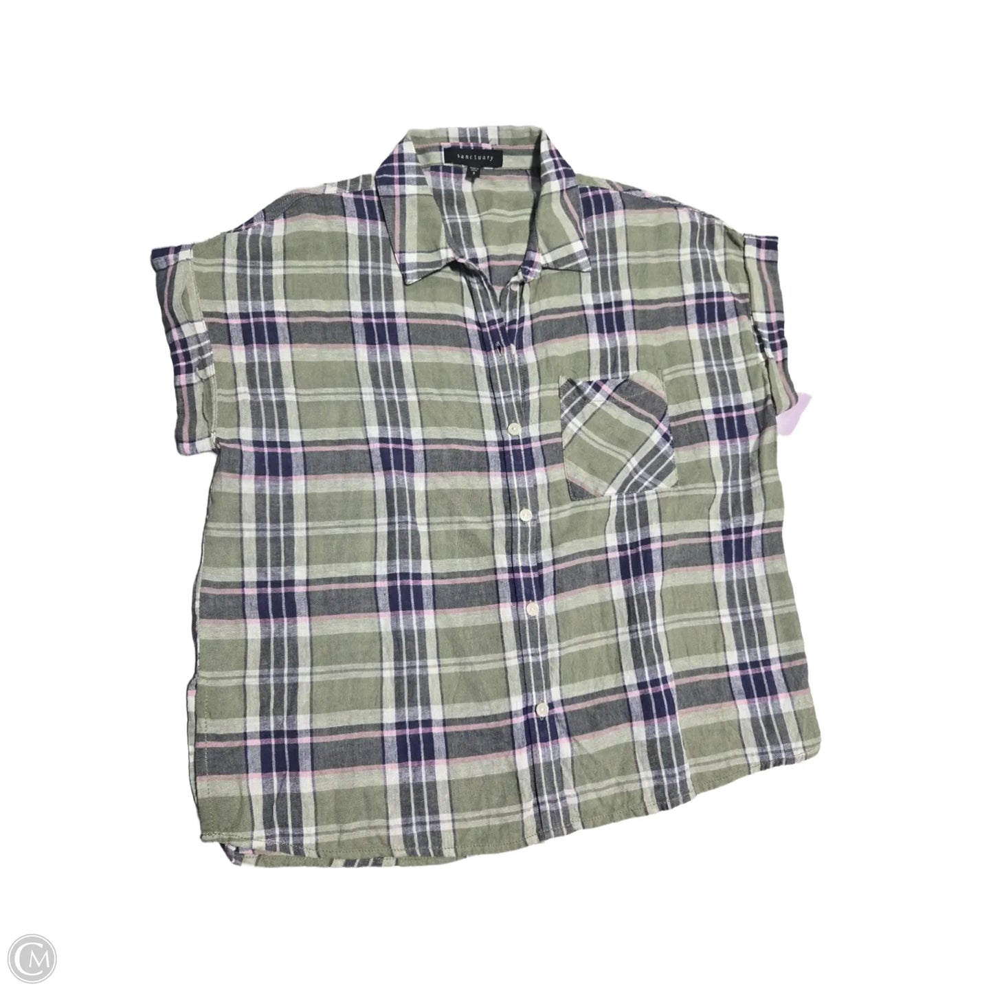 Top Short Sleeve By Sanctuary In Plaid Pattern, Size: S