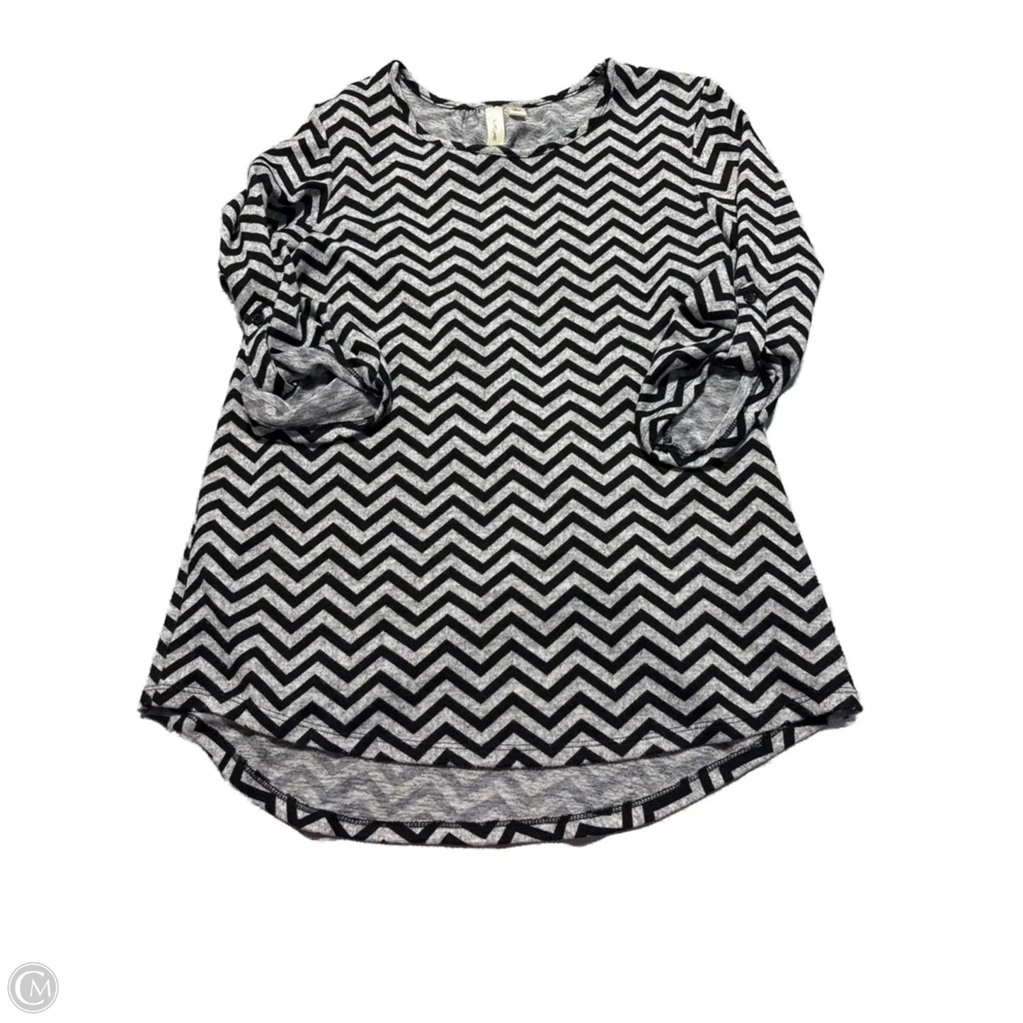 Top 3/4 Sleeve By Tacera In Black & Grey, Size: M