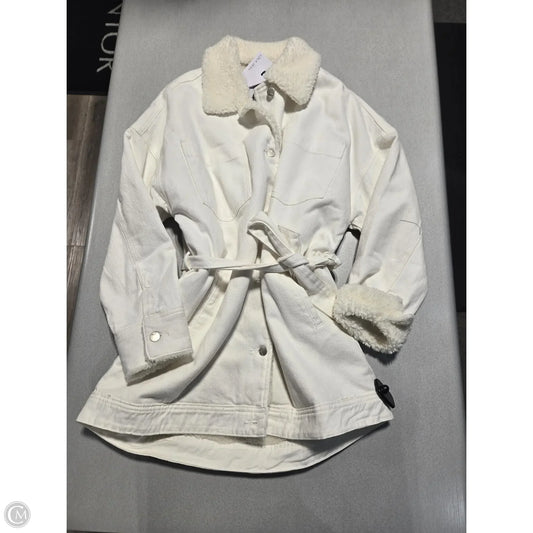 Coat Trench Coat By Lola In White Denim, Size: M