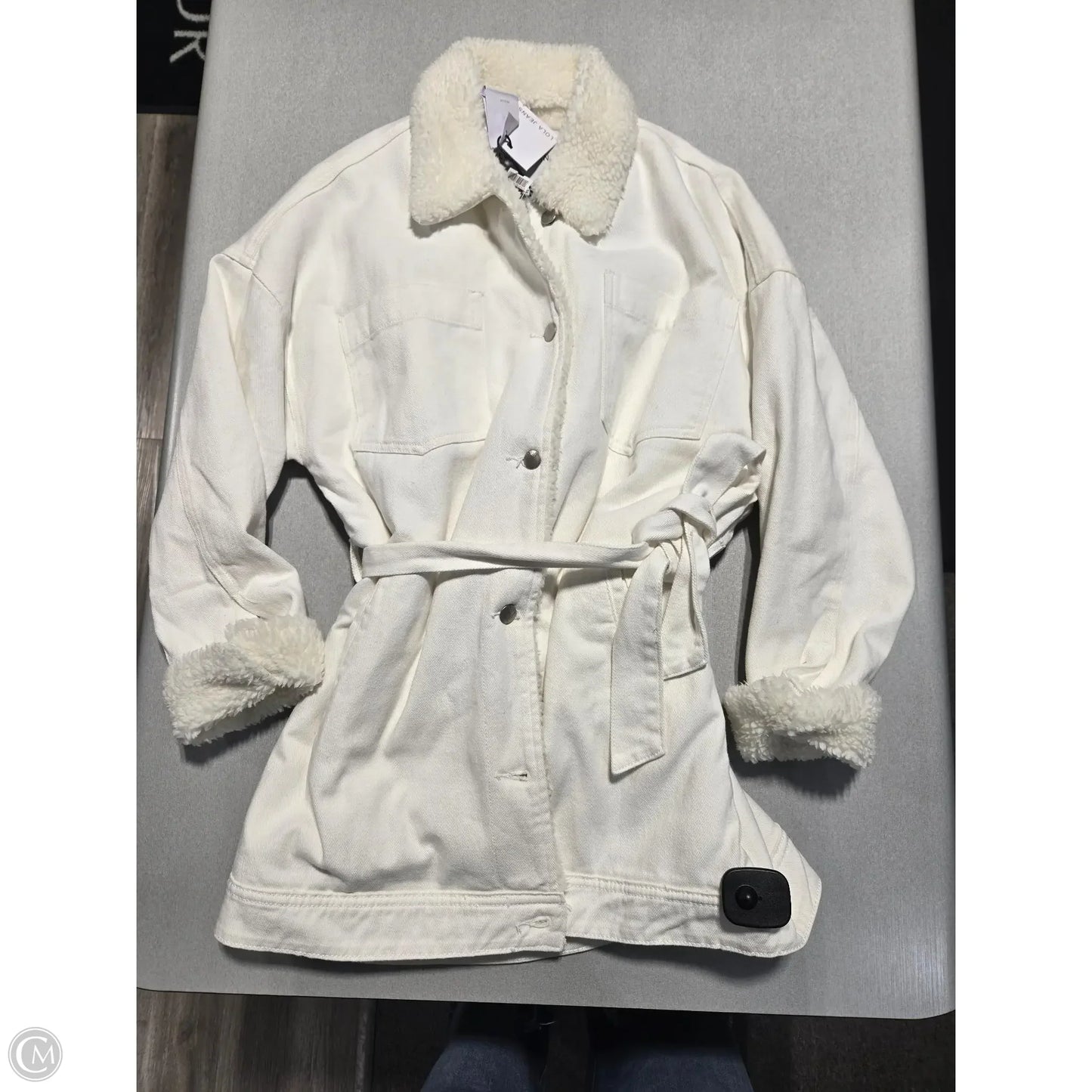 Coat Trench Coat By Lola In White Denim, Size: M