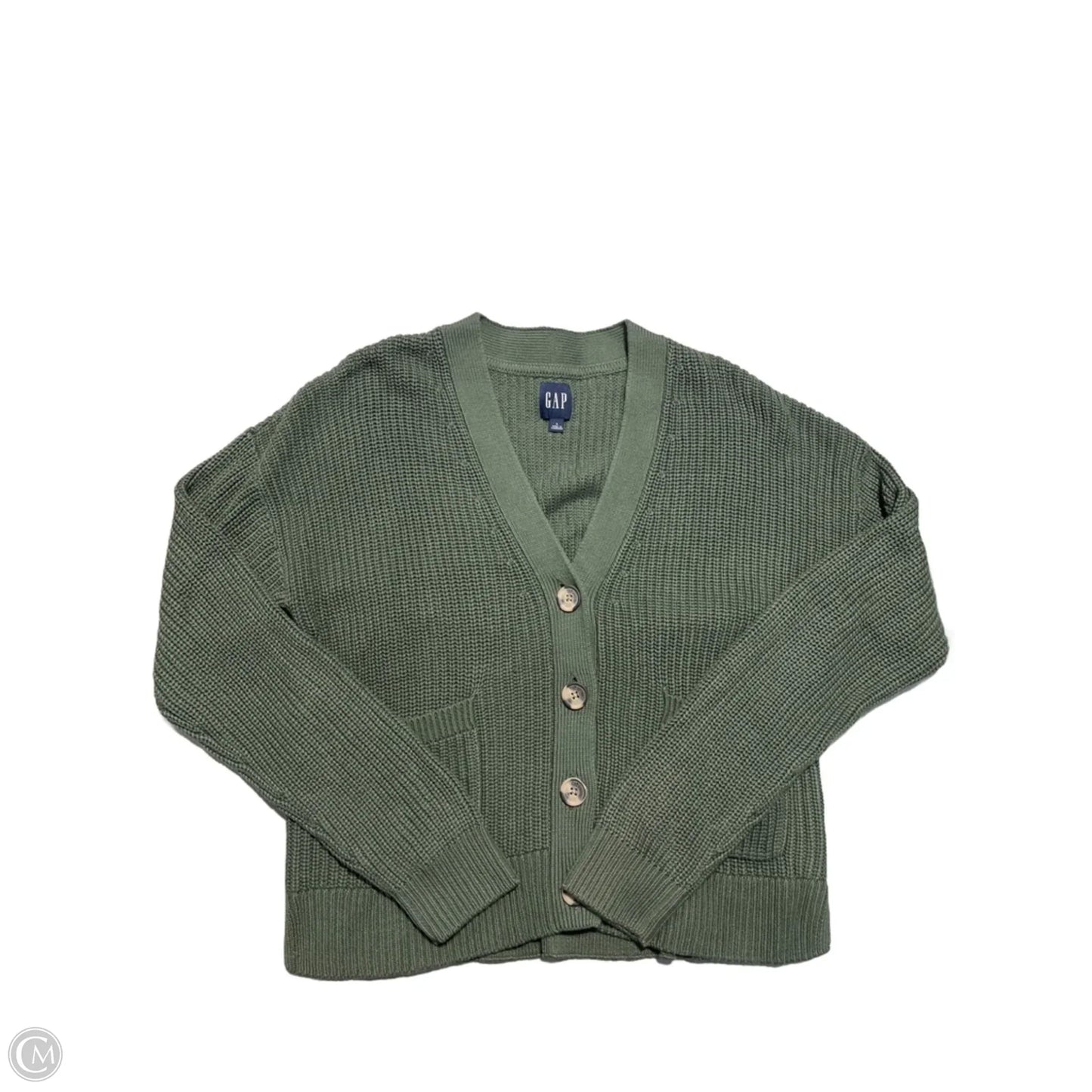 Sweater Cardigan By Gap In Green, Size: L