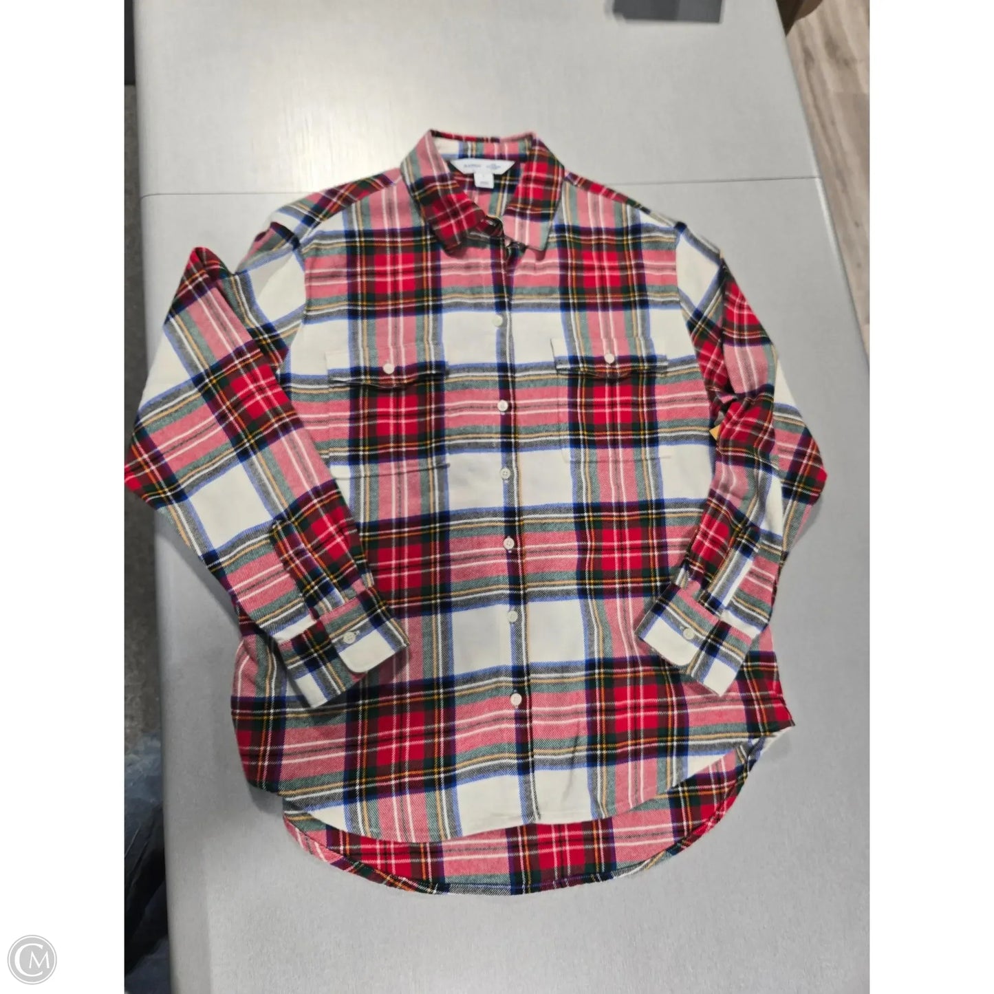 Top Long Sleeve Basic By Old Navy In Plaid Pattern, Size: S