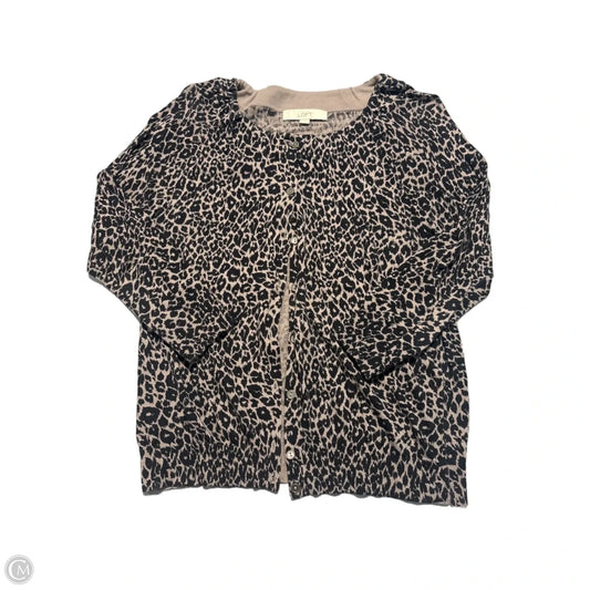 Sweater Cardigan By Loft In Animal Print, Size: M