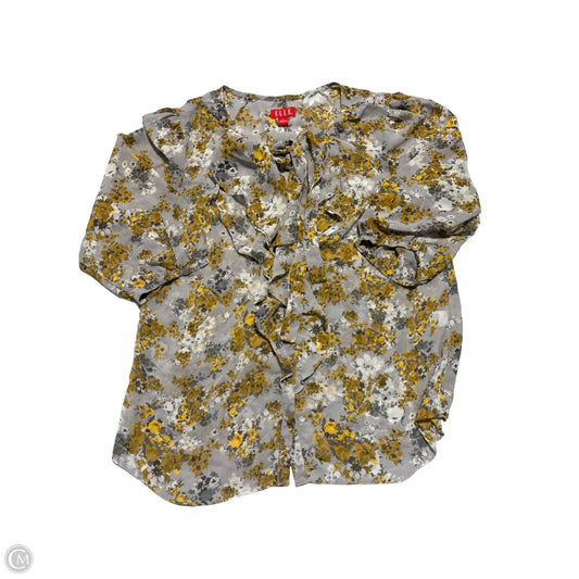 Blouse Long Sleeve By Elle In Grey & Yellow, Size: L