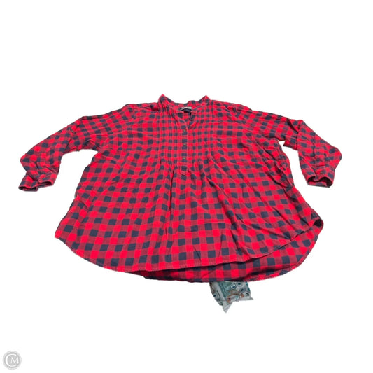Blouse Long Sleeve By Lands End In Blue & Red, Size: 1x