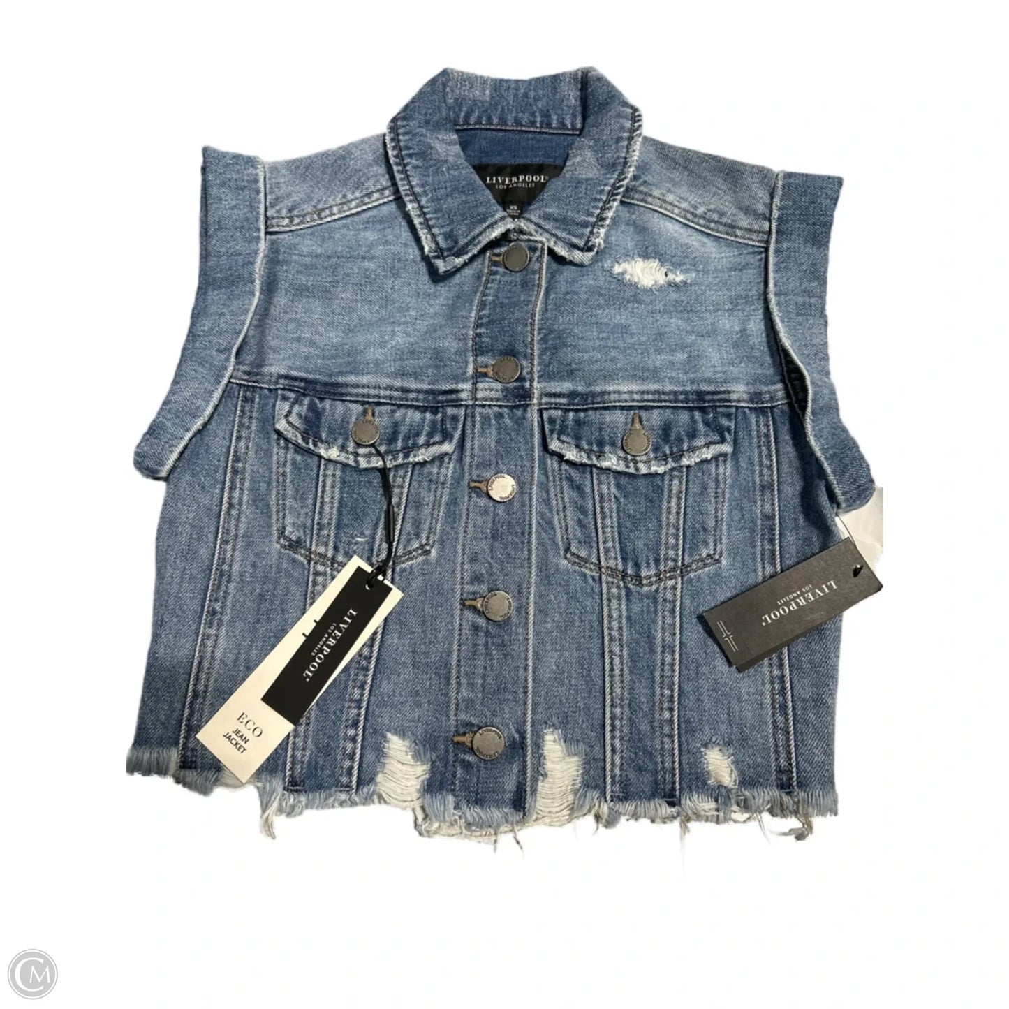 Top Short Sleeve By Liverpool In Blue Denim, Size: Xs