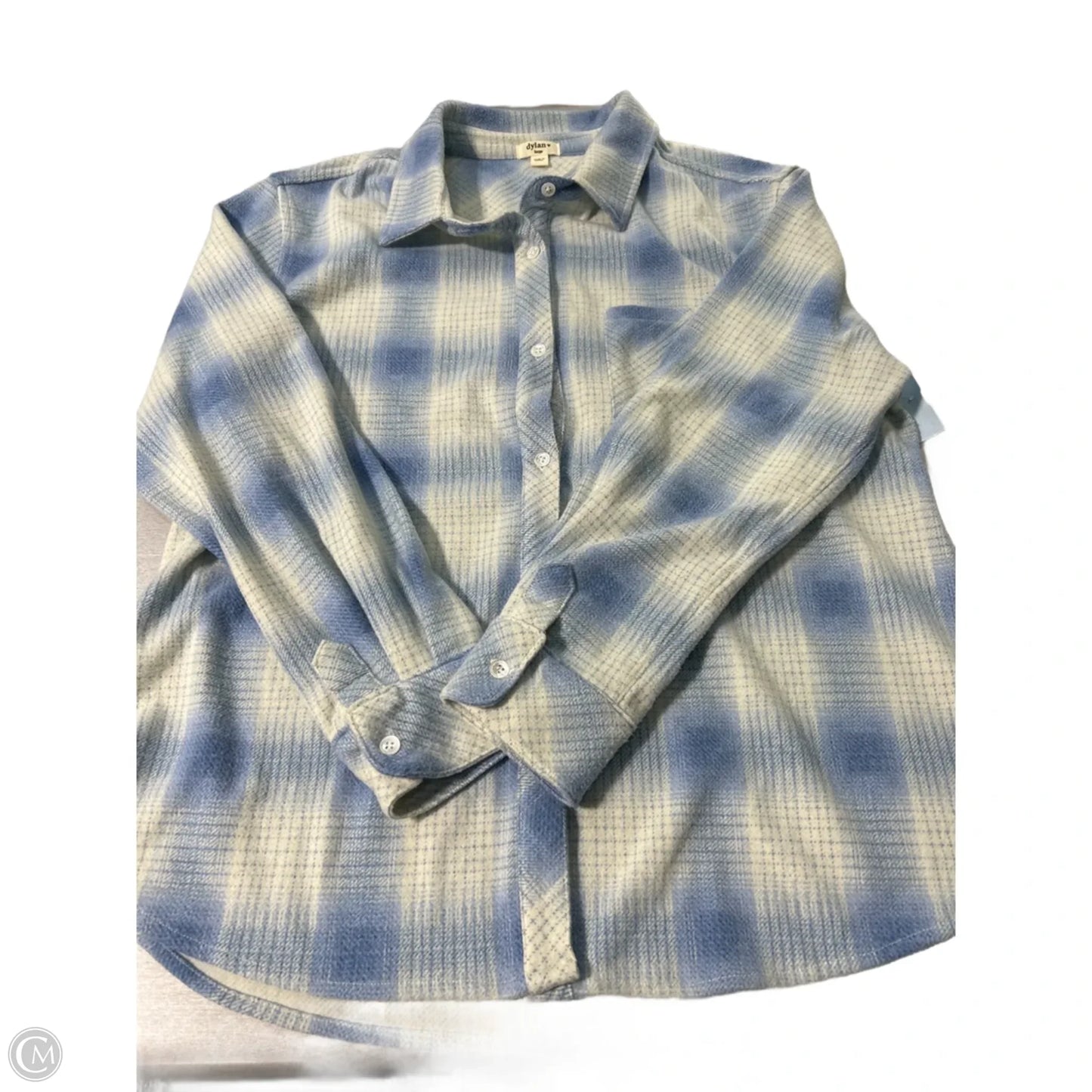 Top Long Sleeve By Dylan In Blue & White, Size: L
