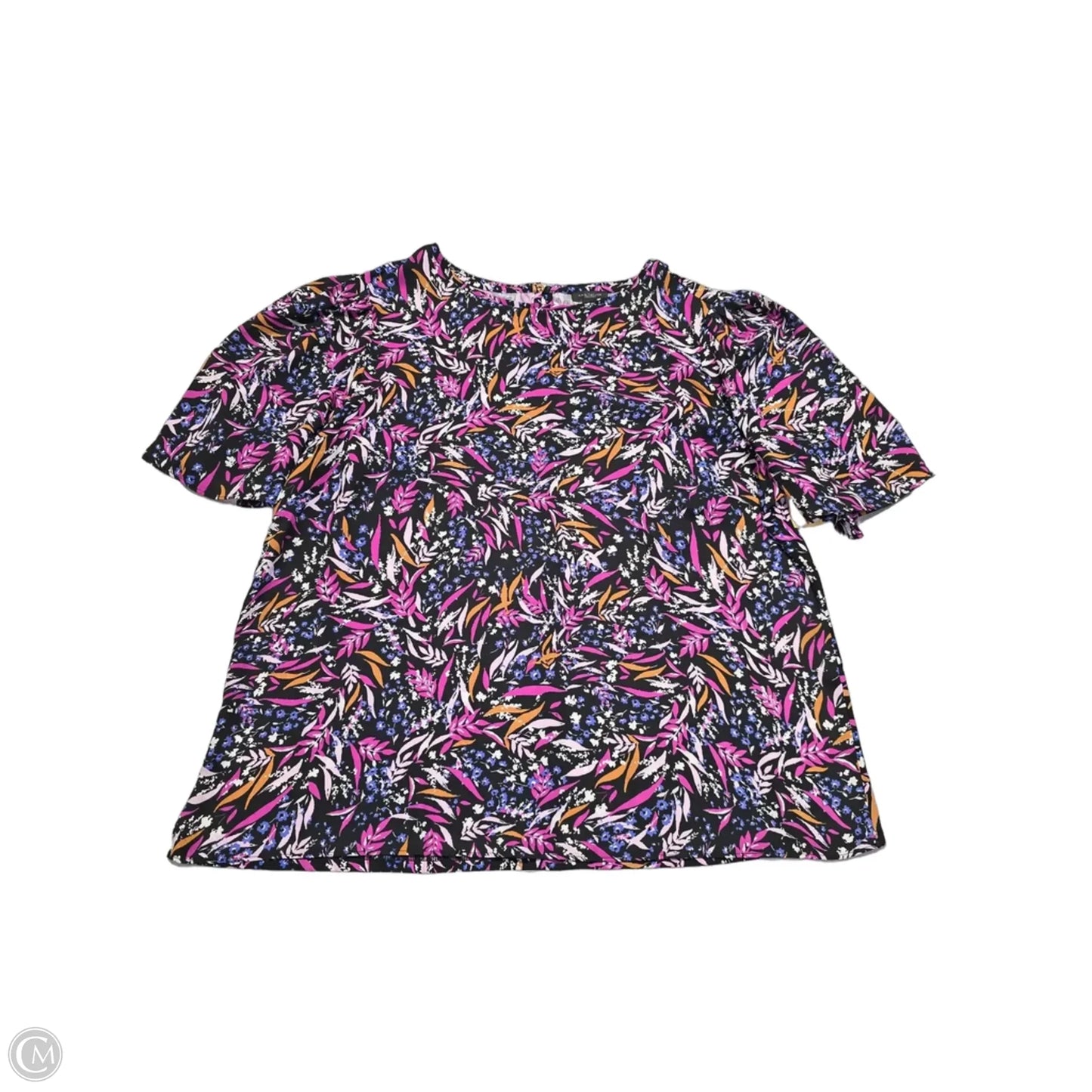 Blouse Short Sleeve By Ann Taylor In Black & Purple, Size: L