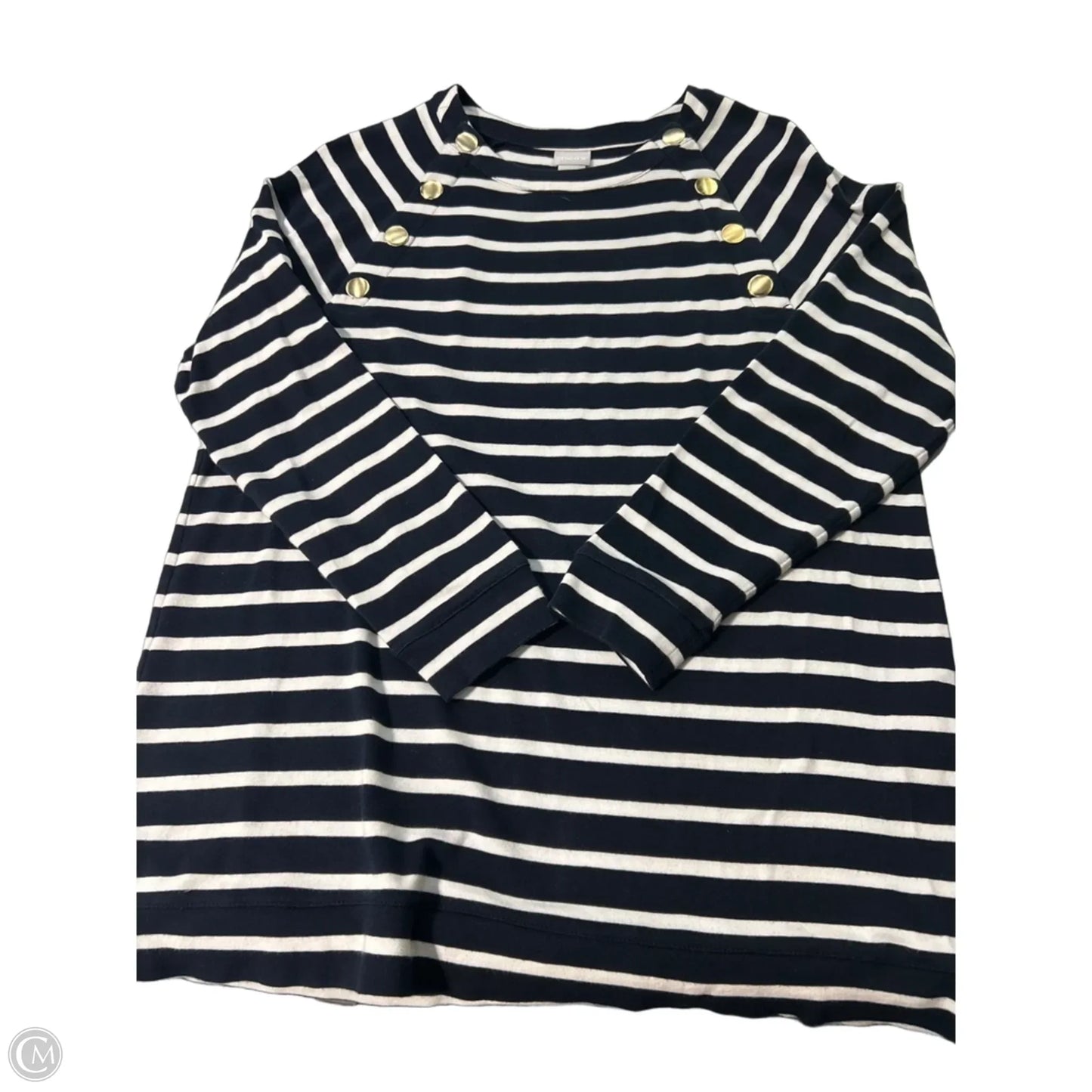 Top 3/4 Sleeve By Chicos In Striped Pattern, Size: L