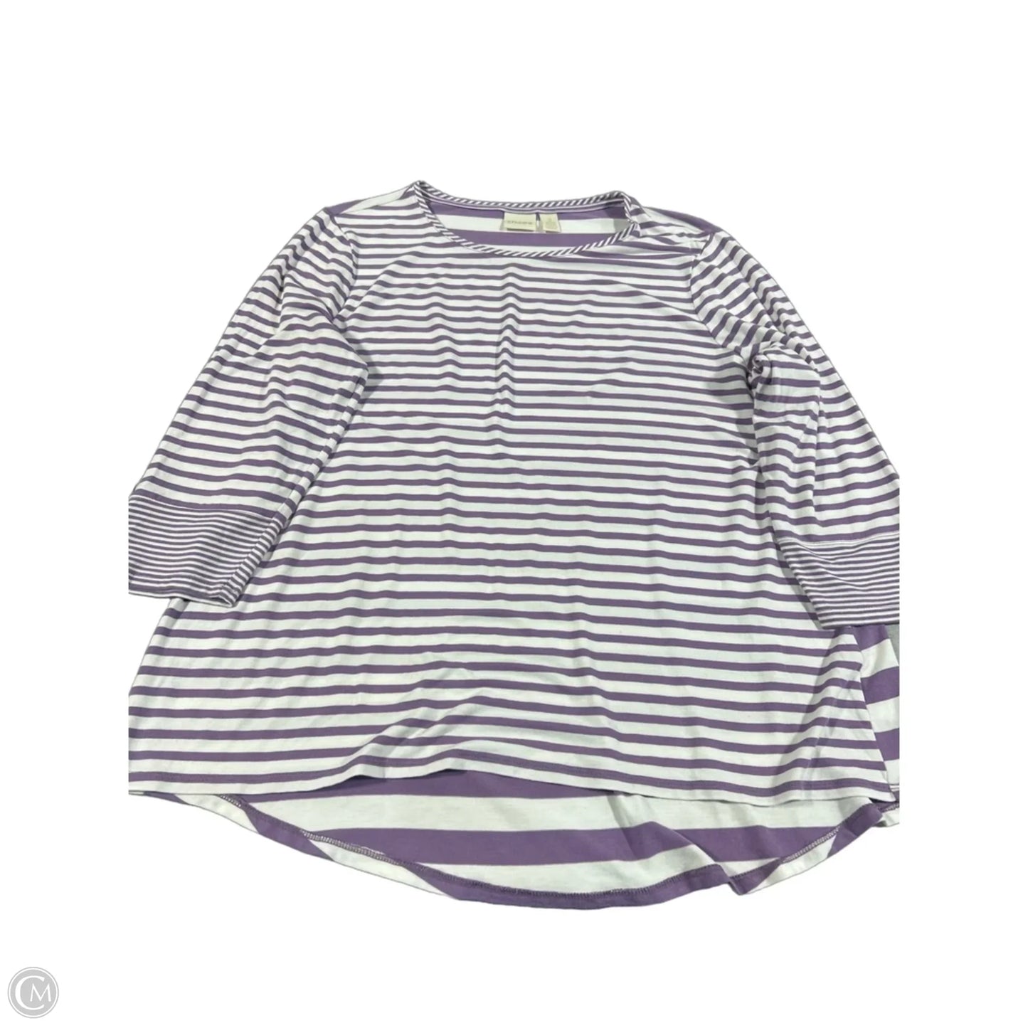 Top 3/4 Sleeve By Chicos In Purple & White, Size: L