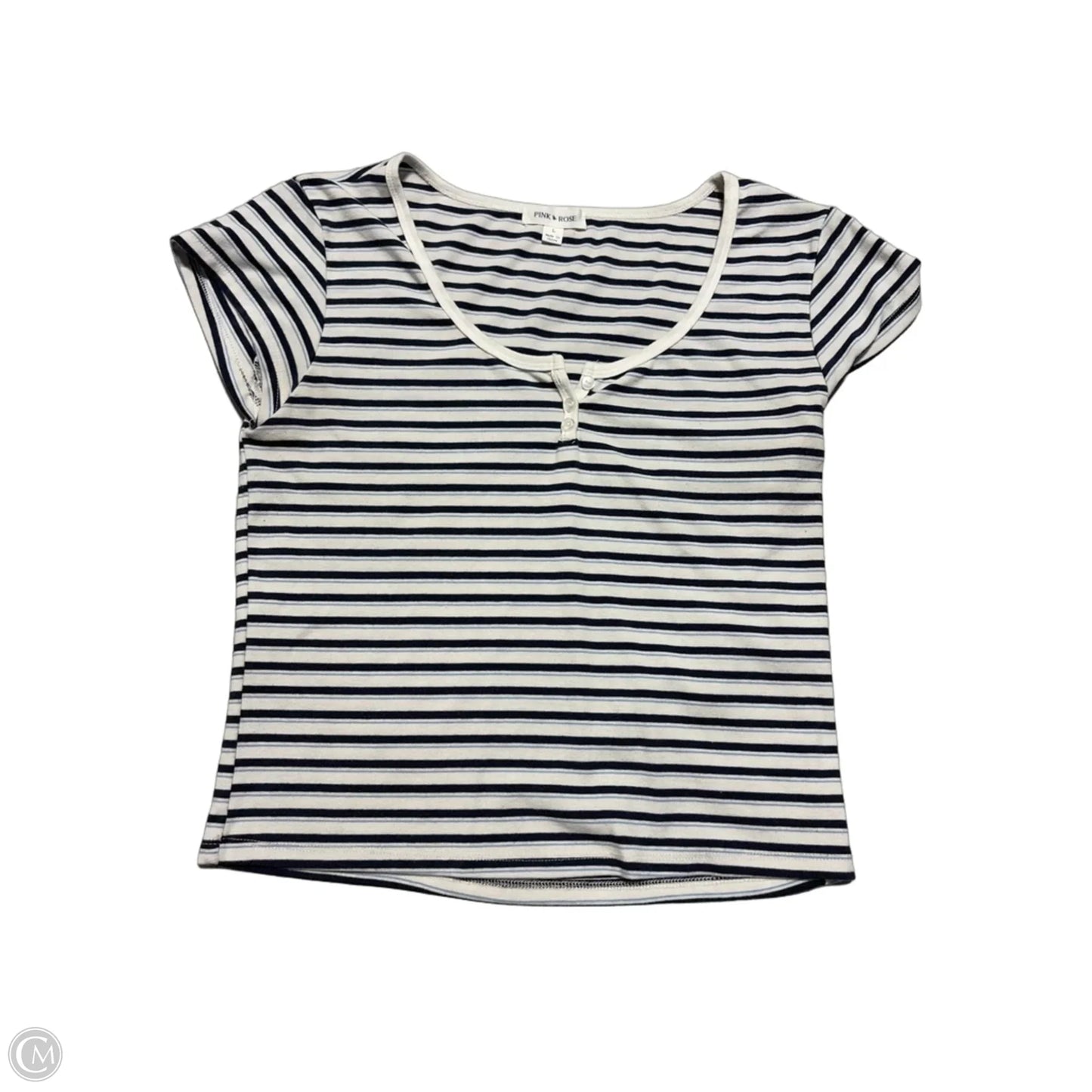 Top Short Sleeve By Pink Rose In Blue & White, Size: L