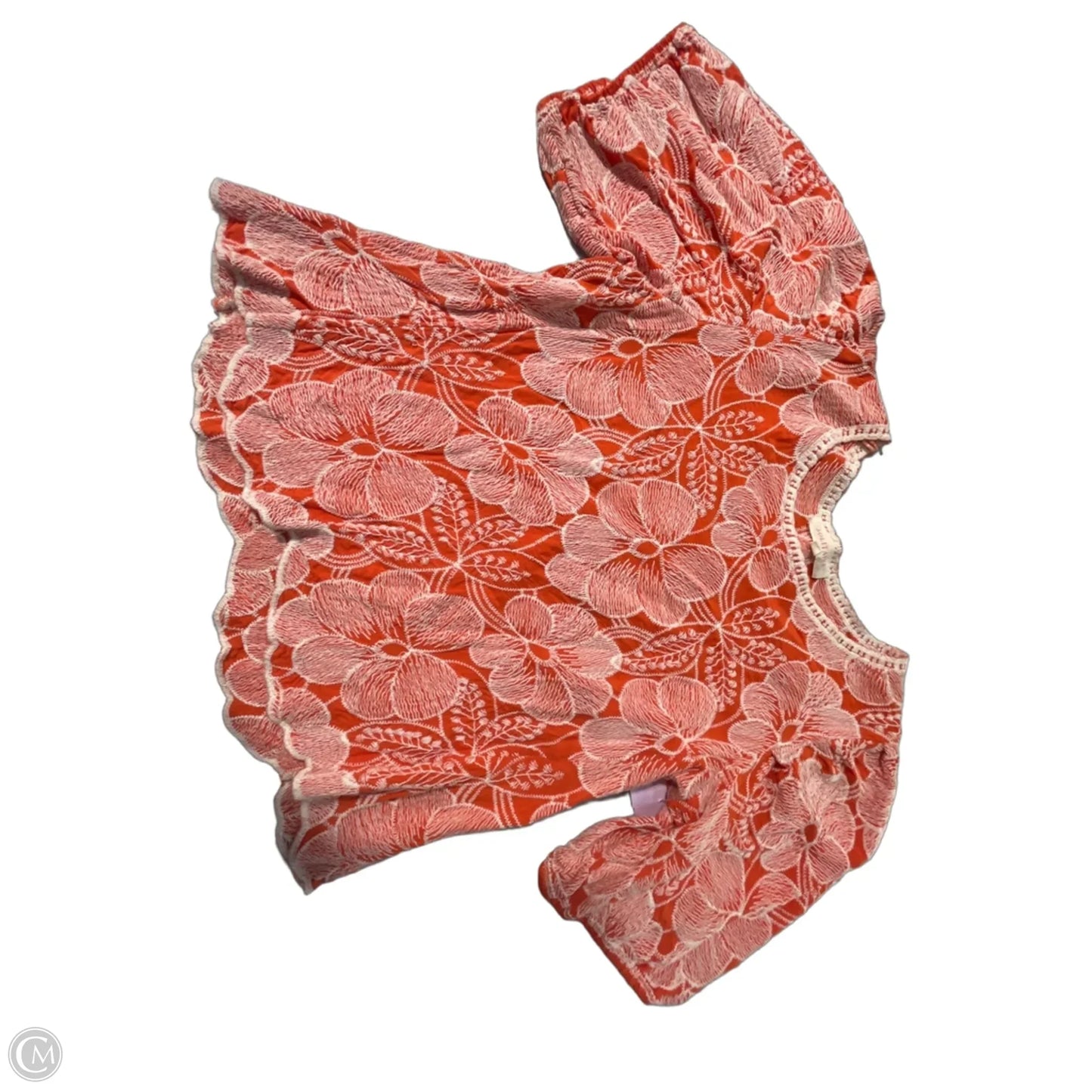 Top Short Sleeve By Solitaire In Orange & White, Size: M