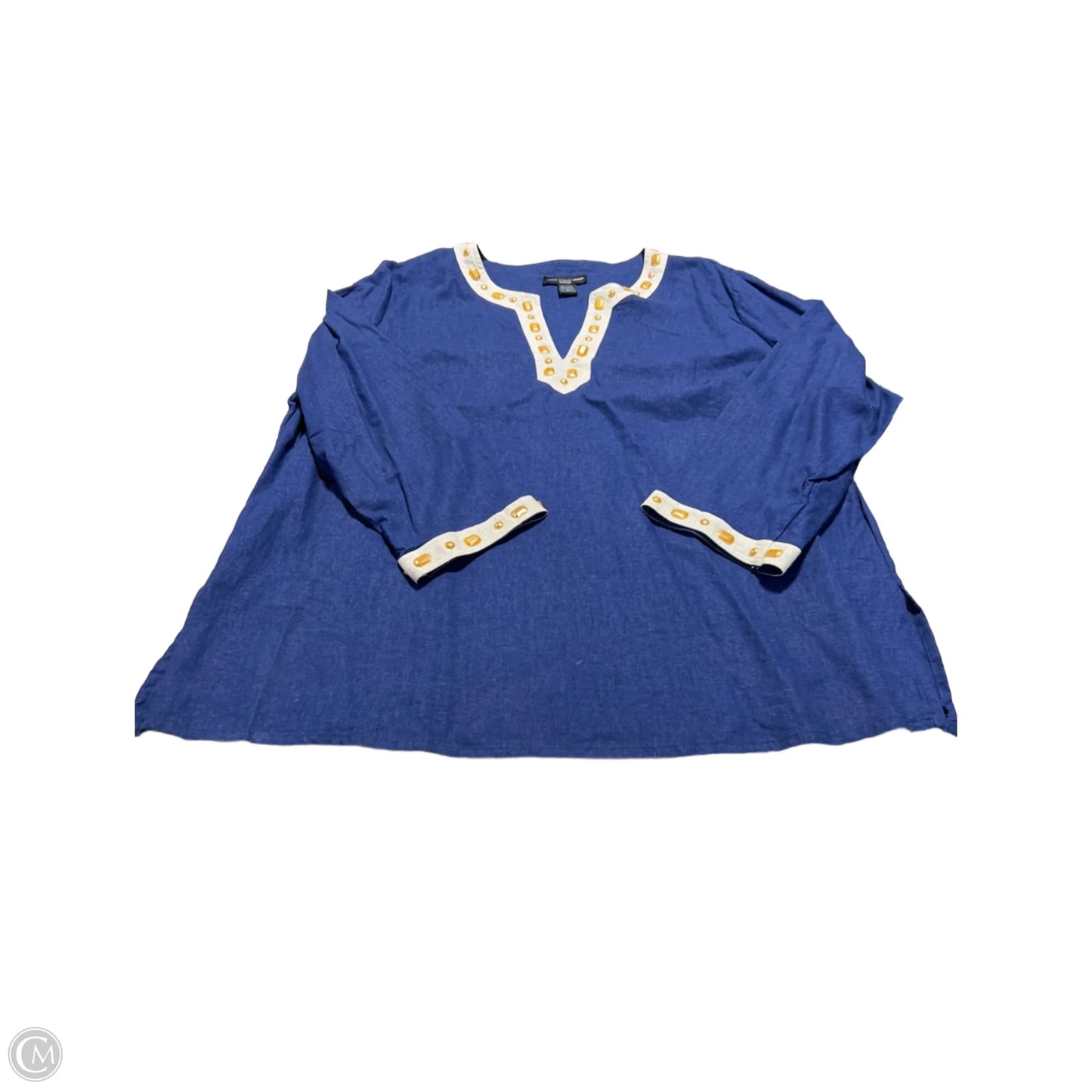 Blouse 3/4 Sleeve By Saint Tropez In Navy, Size: 3x
