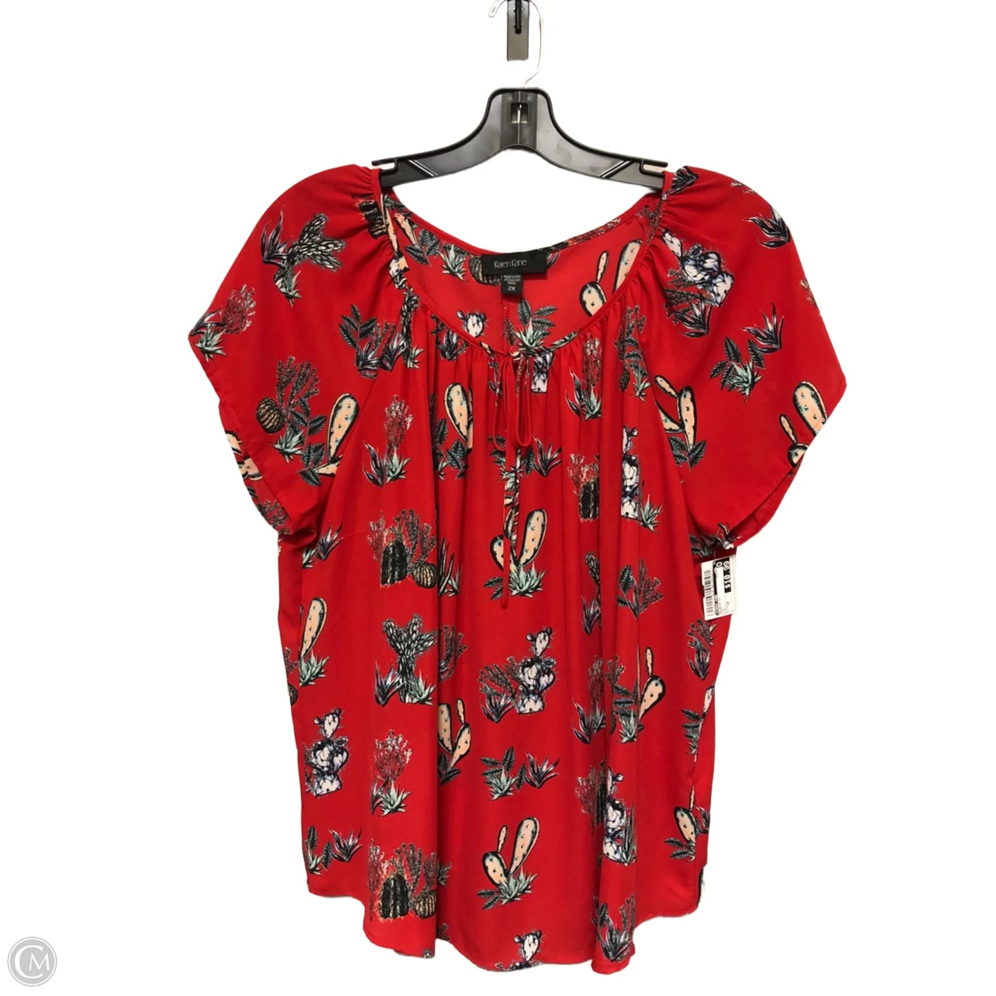 Blouse Short Sleeve By Karen Kane In Red, Size: 2x