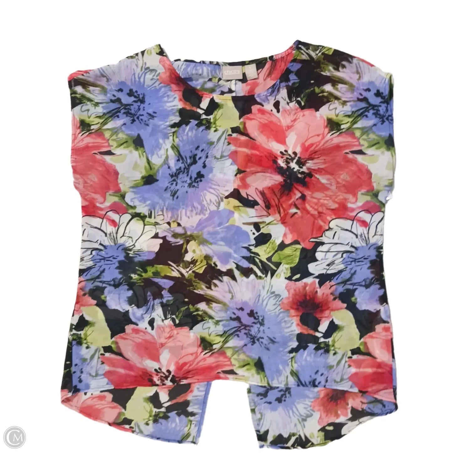 Blouse Short Sleeve By Chicos In Floral Print, Size: M