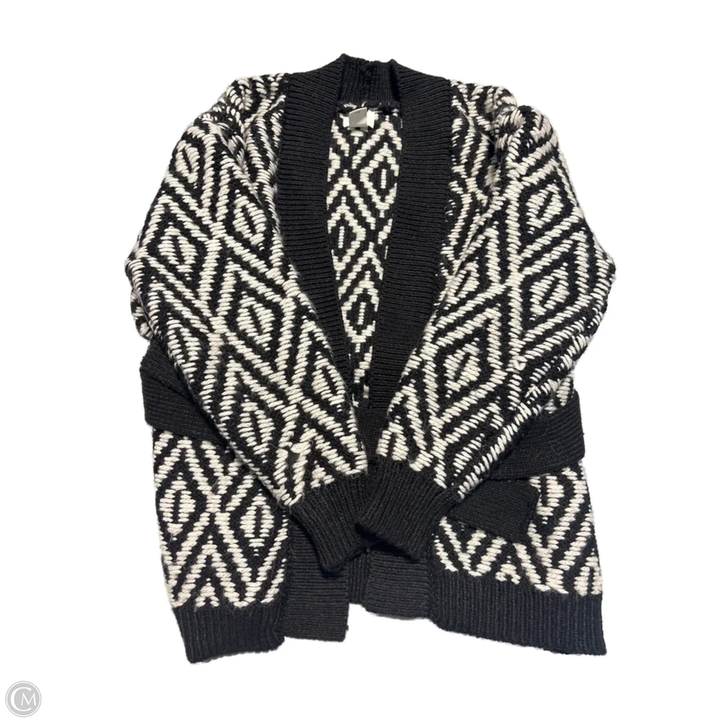 Sweater Cardigan By H&m In Black & White, Size: S