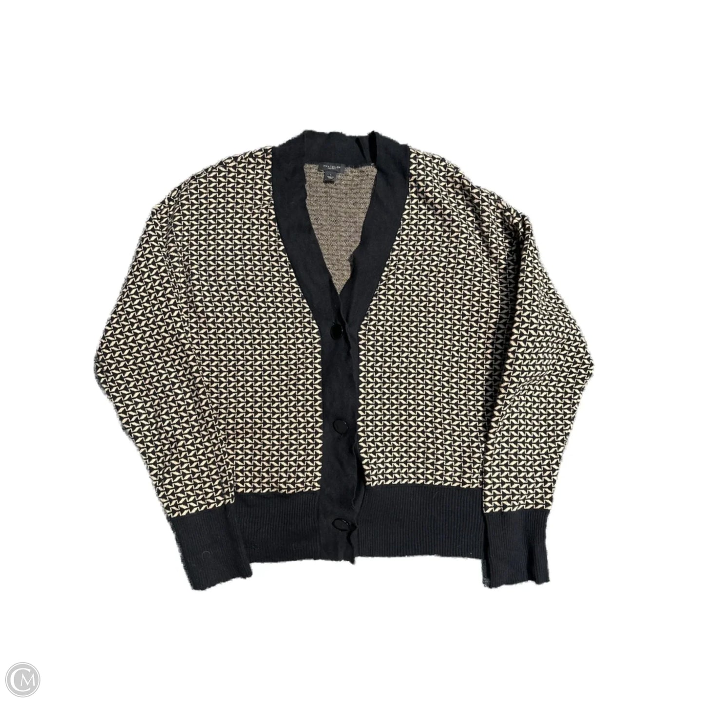 Sweater Cardigan By Ann Taylor In Black & Tan, Size: L