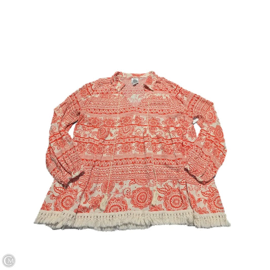 Top Long Sleeve By Ivy Jane In Red & White, Size: L