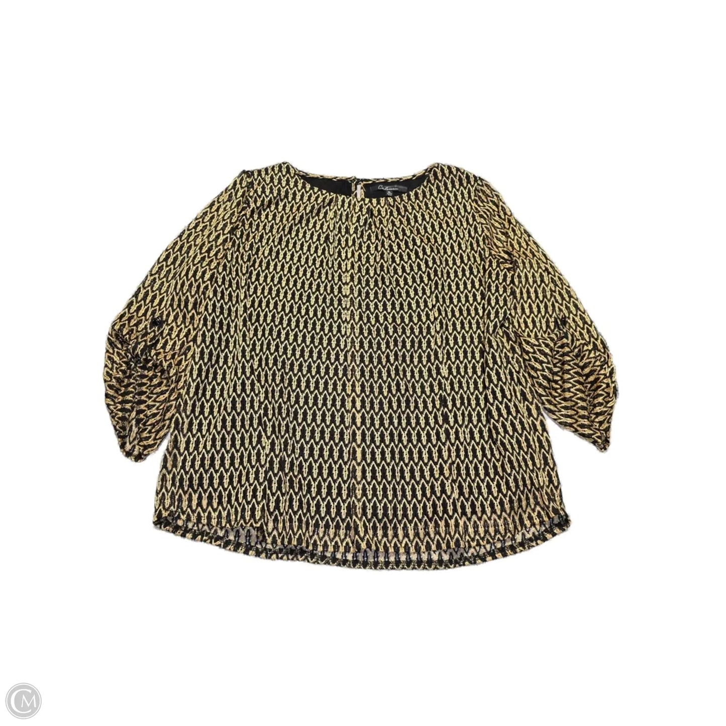 Top 3/4 Sleeve By Calessa In Black & Gold, Size: Xl
