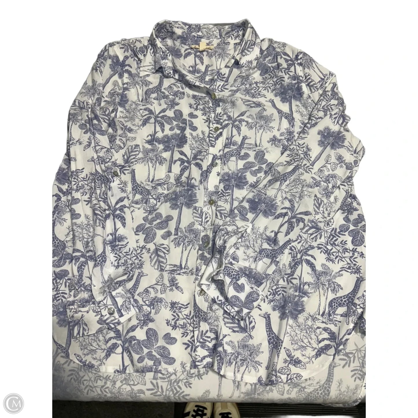 Top Long Sleeve By Jane And Delancey In Blue & White, Size: L