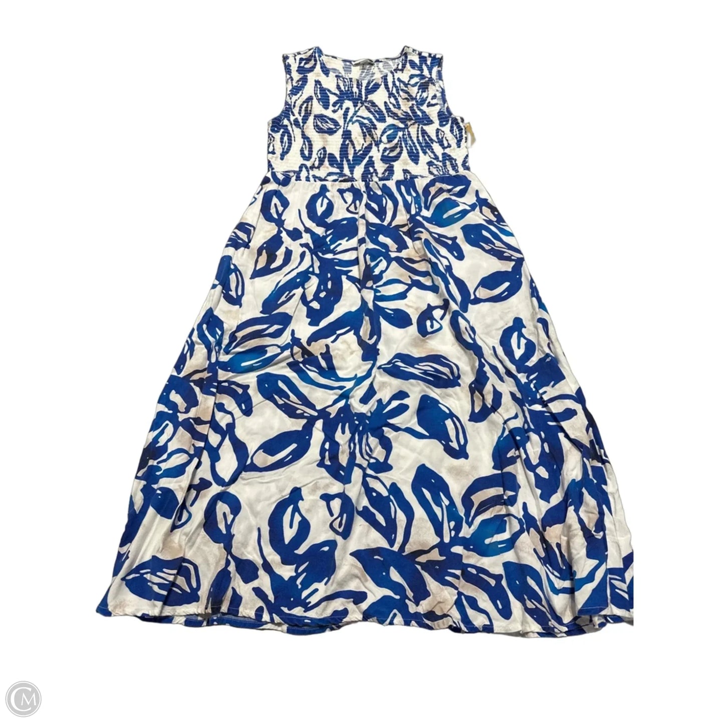 Dress Casual Maxi By Calvin Klein In Blue & White, Size: L