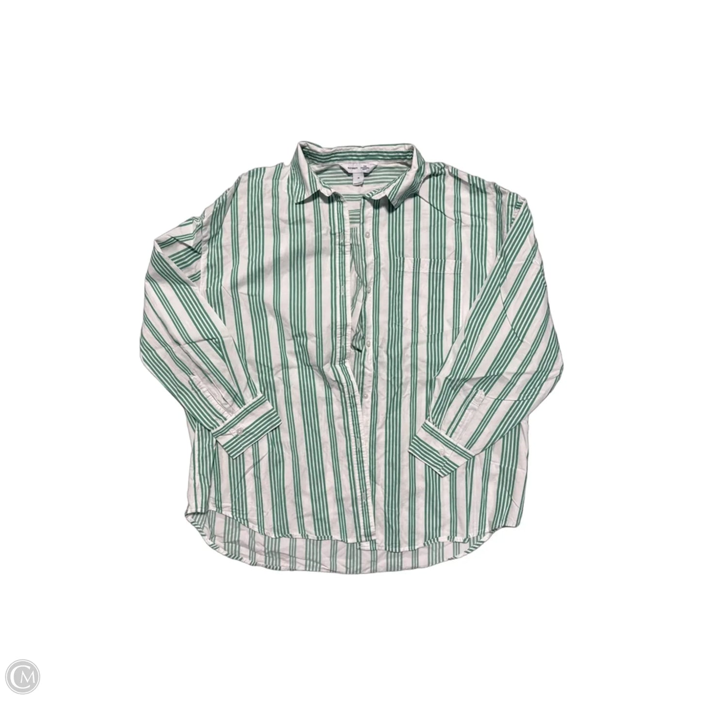 Top Long Sleeve By Old Navy In Green & White, Size: M