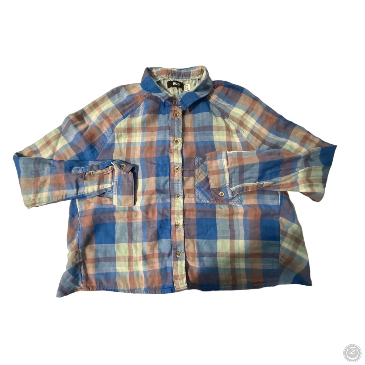 Top Long Sleeve By Bdg In Plaid Pattern, Size: M