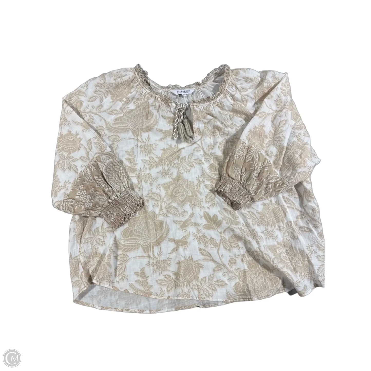 Top Long Sleeve By Liverpool In Cream & White, Size: 1x