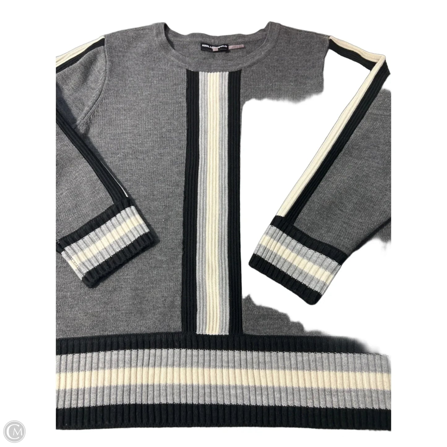 Sweater Cardigan Designer By Karl Lagerfeld In Grey, Size: 1x