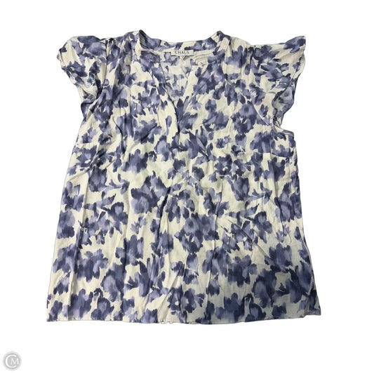 Top Short Sleeve By Chaus In Blue & White, Size: L