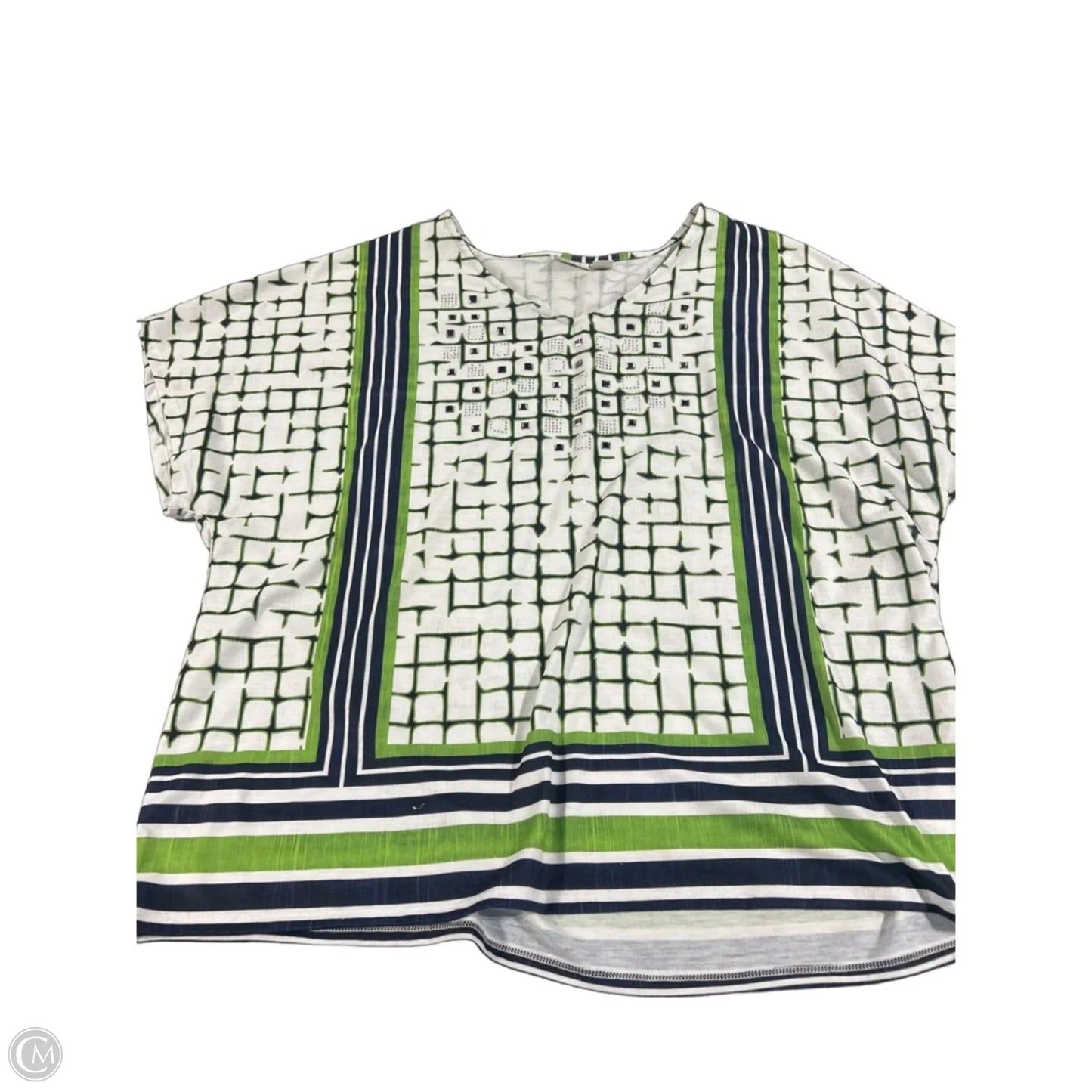 Top Short Sleeve By Zenergy By Chicos In Green & White, Size: Xl