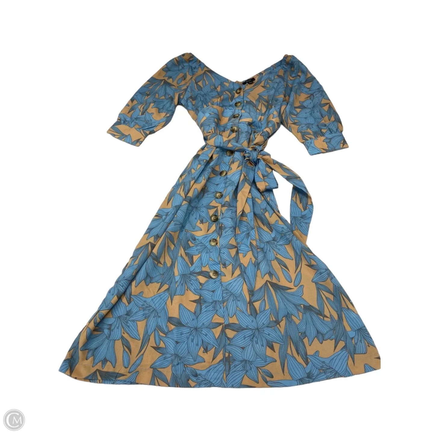 Dress Casual Midi By Cme In Blue & Tan, Size: S