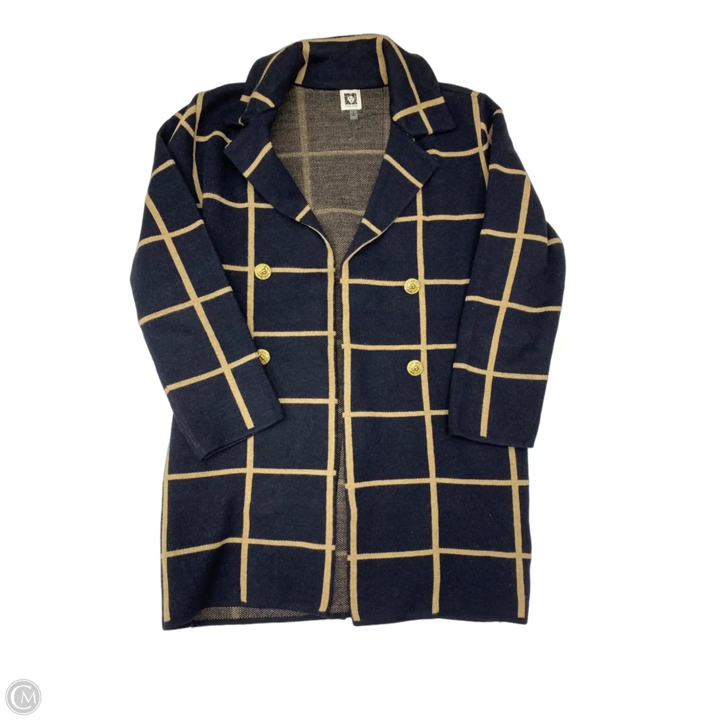 Sweater Cardigan By Anne Klein In Blue & Tan, Size: S