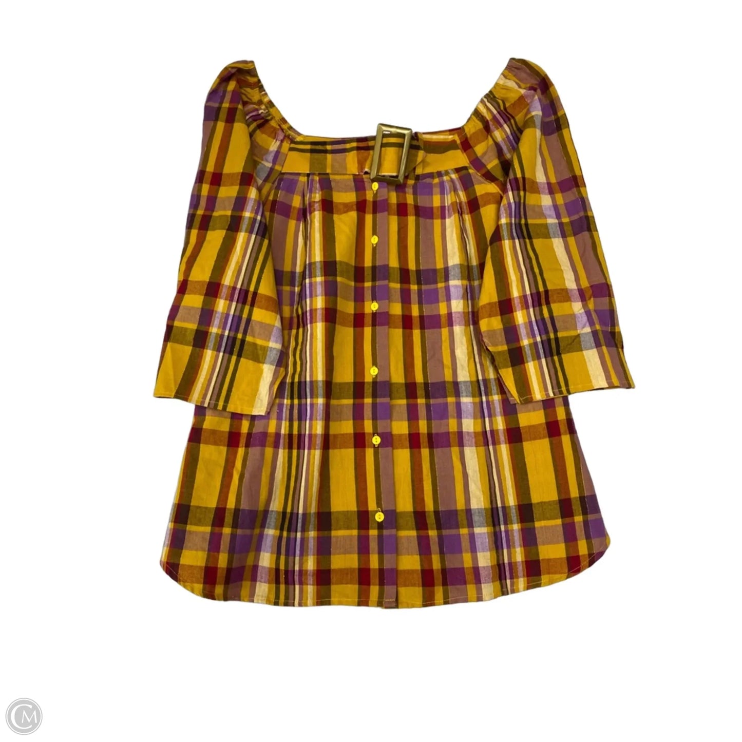 Top 3/4 Sleeve By Ashley Stewart In Plaid Pattern, Size: L