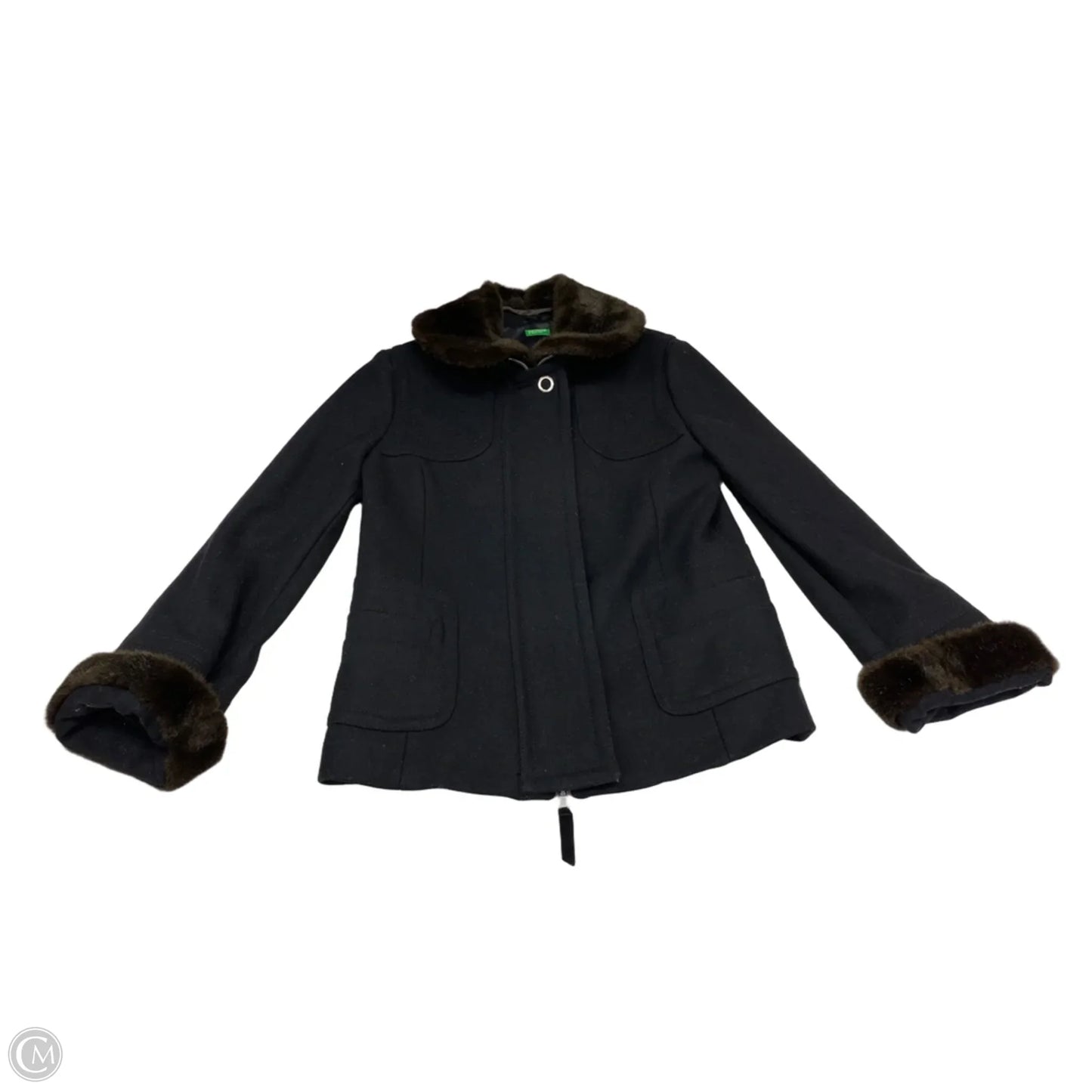Coat Wool By Benetton In Black & Brown, Size: M