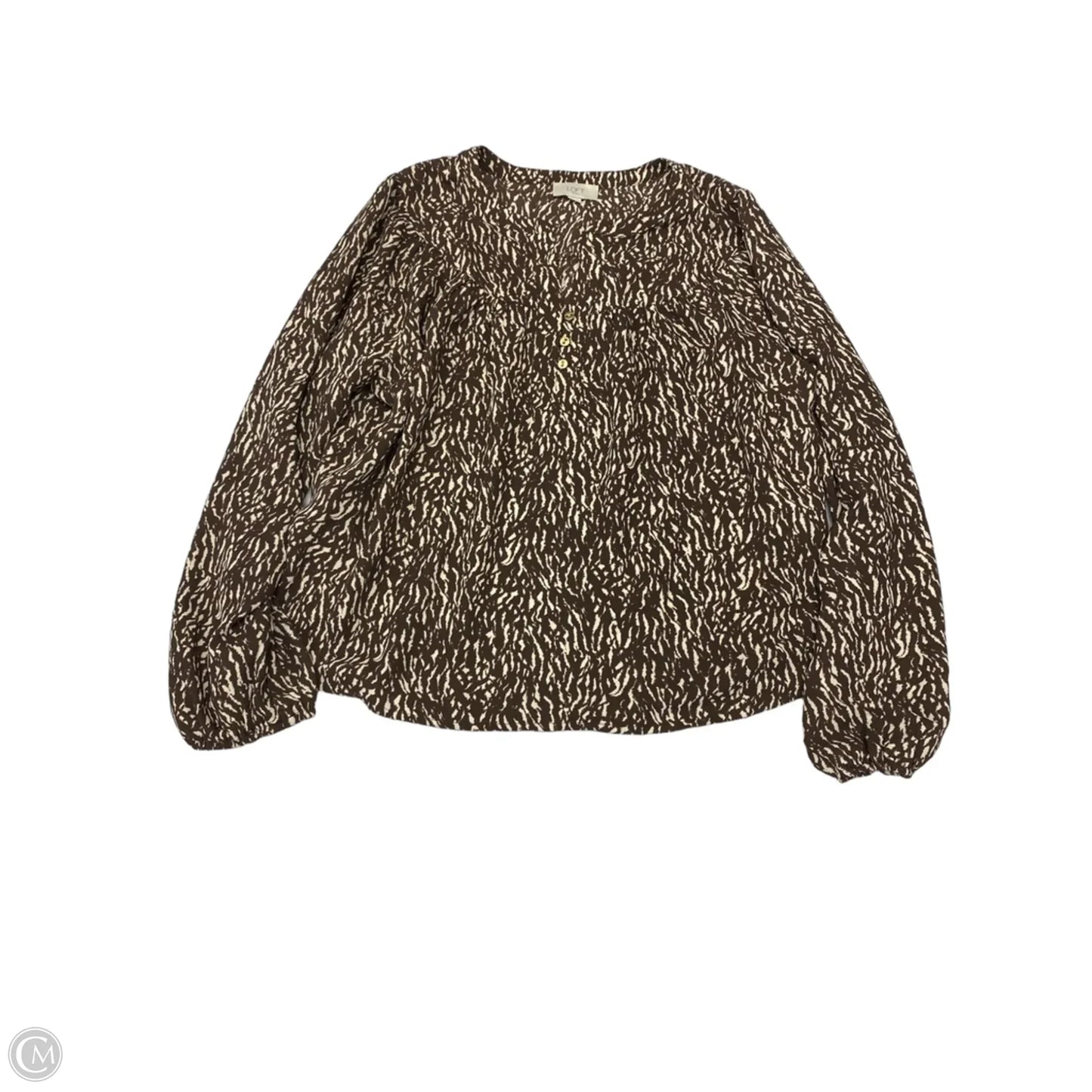Blouse Long Sleeve By Loft In Brown & Cream, Size: M