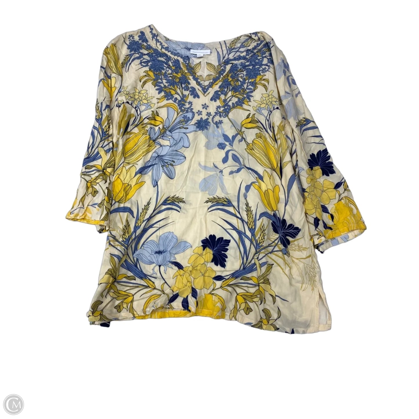 Top 3/4 Sleeve By Charter Club In Floral Print, Size: Xl