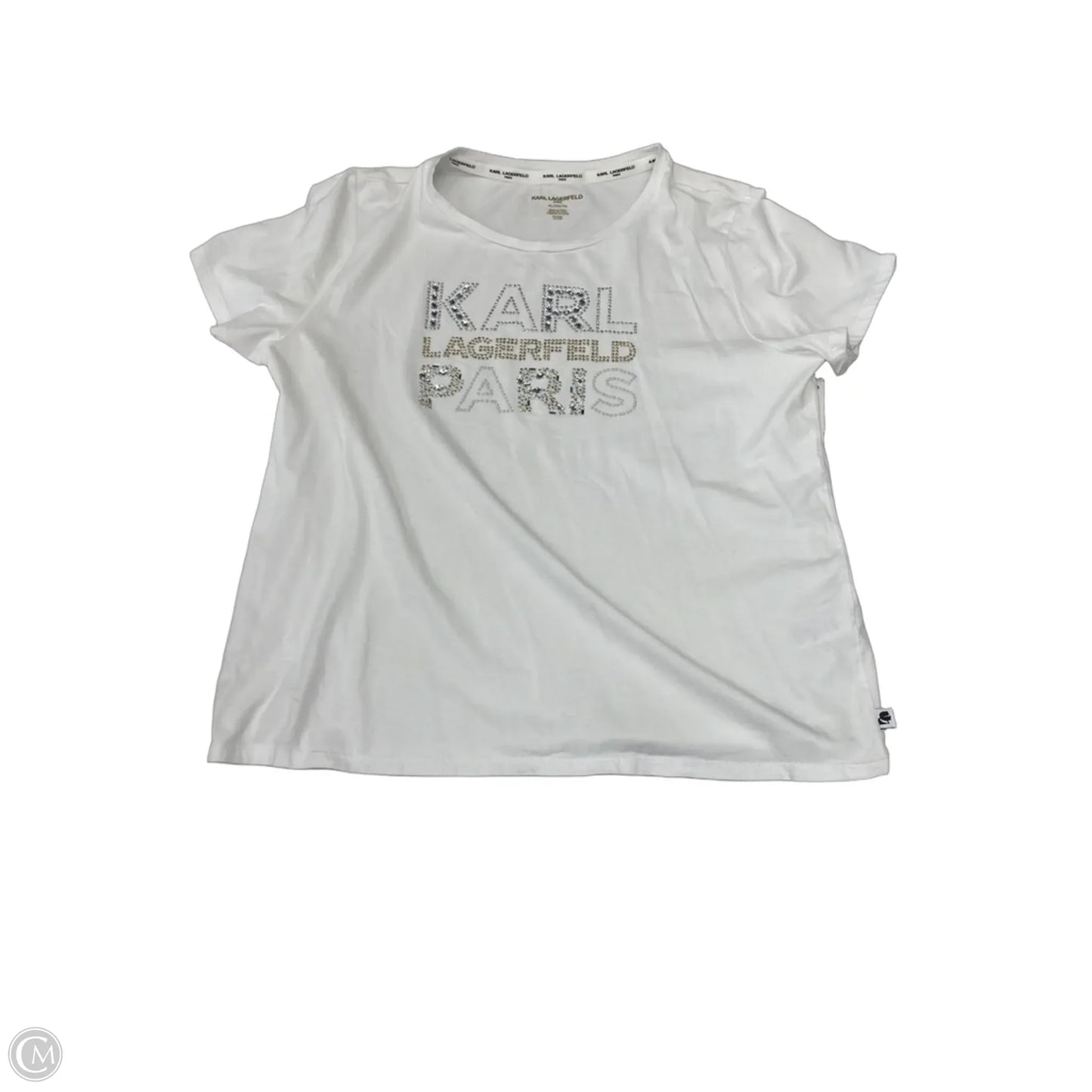 Top Short Sleeve Designer By Karl Lagerfeld In White, Size: Xl