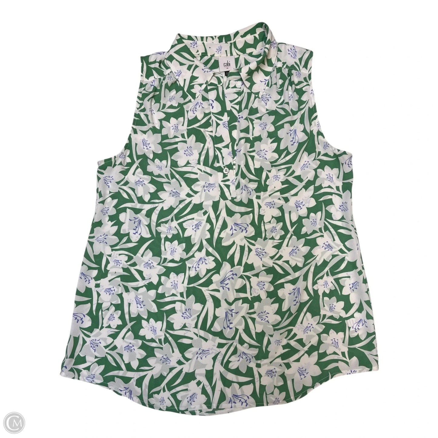 Blouse Sleeveless By Cabi In Green & White, Size: M