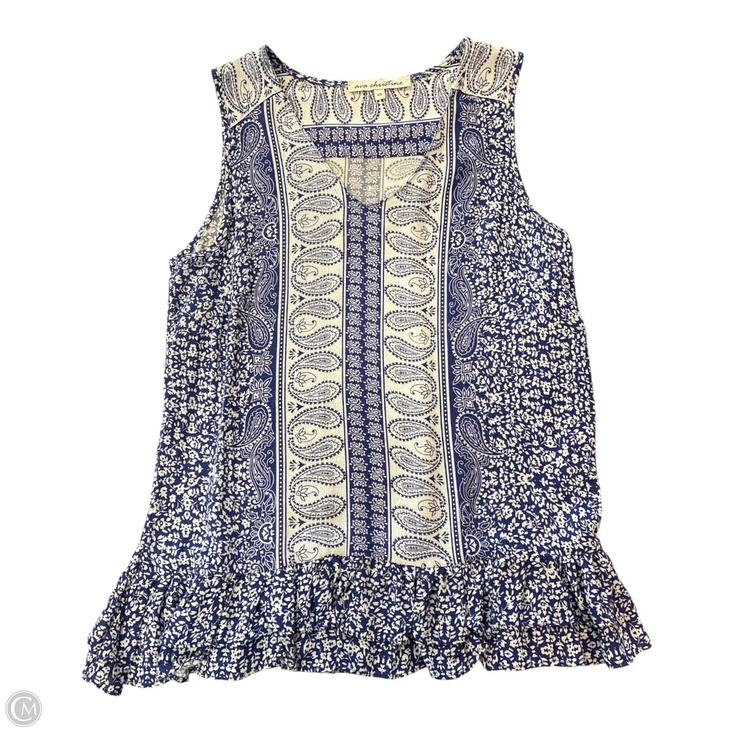 Blouse Sleeveless By Ava Christine In Blue & White, Size: Xs