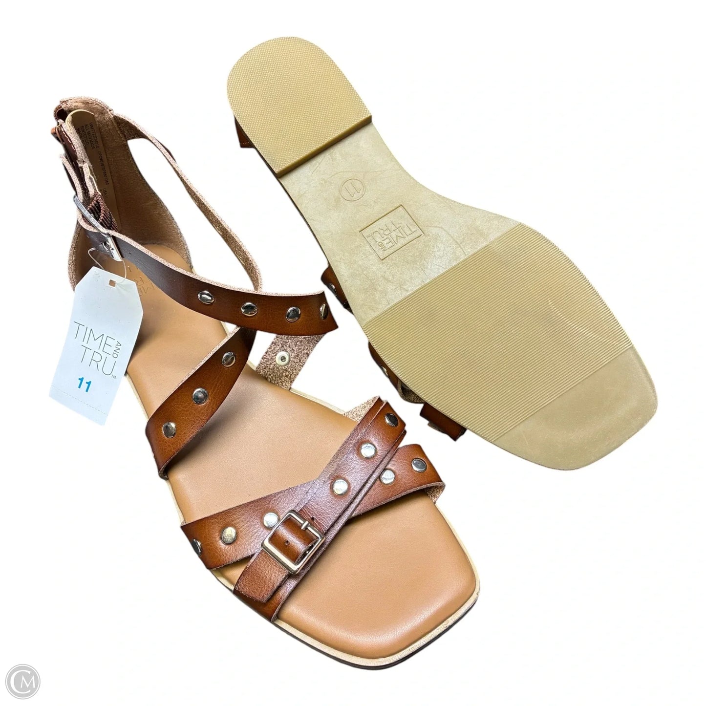 Sandals Flats By Time And Tru In Brown, Size: 11