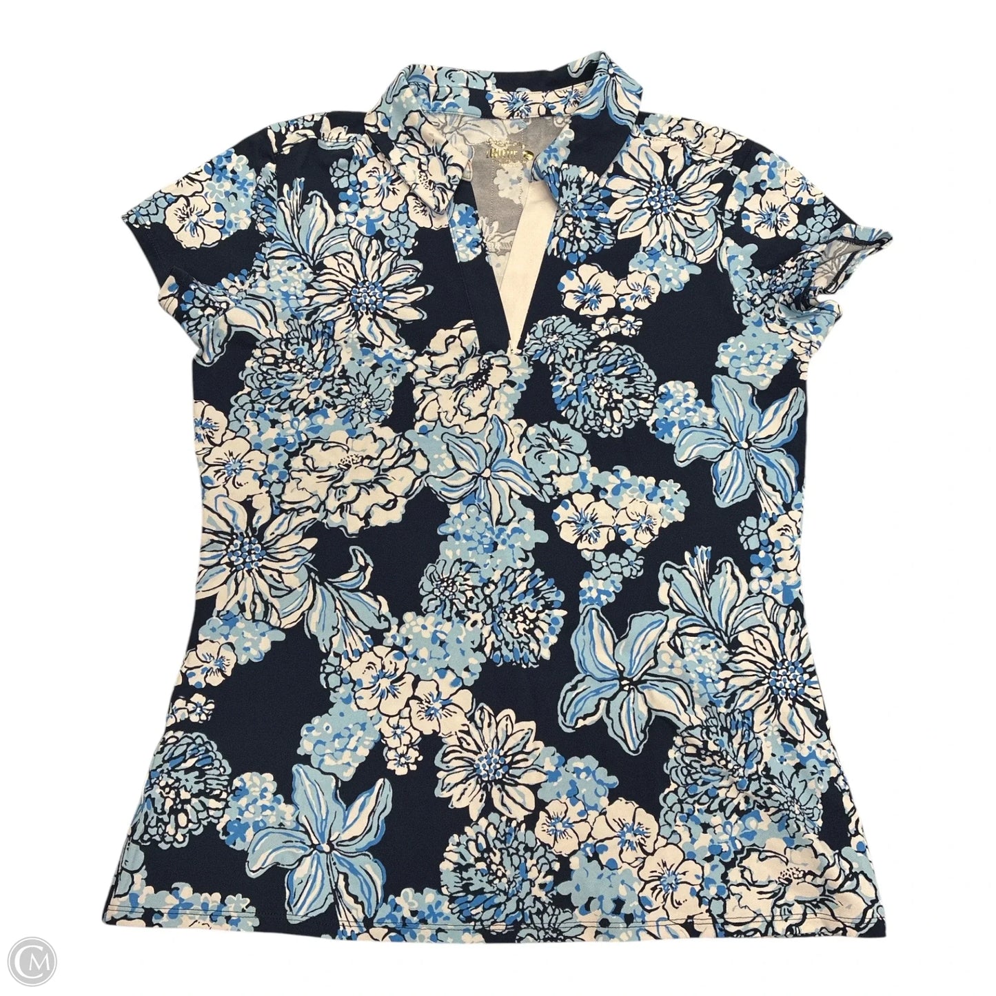 Top Short Sleeve Designer By Lilly Pulitzer In Blue, Size: L