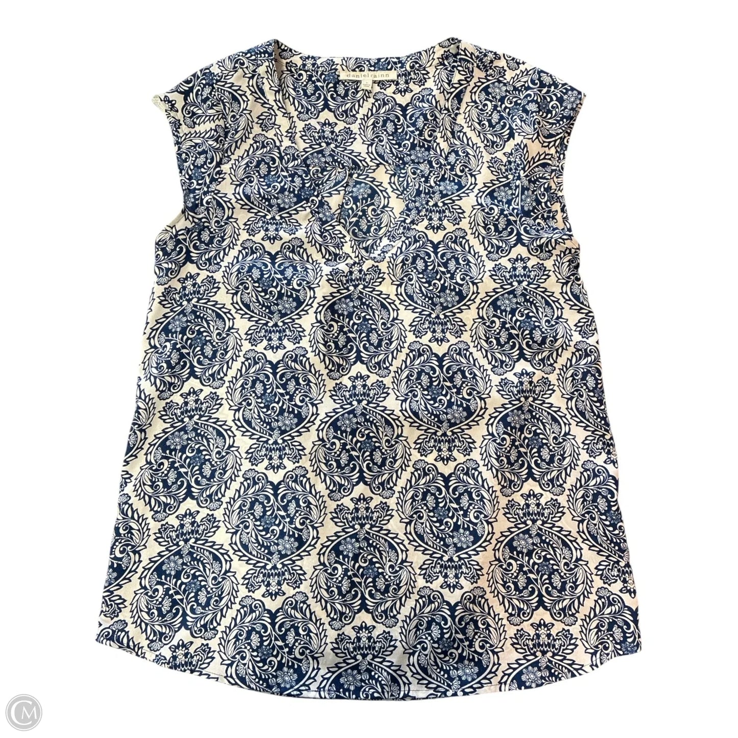 Blouse Sleeveless By Daniel Rainn In Blue & White, Size: S