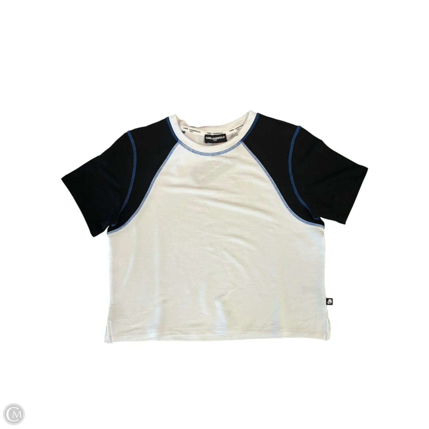 Top Short Sleeve Designer By Karl Lagerfeld In Black & White, Size: S