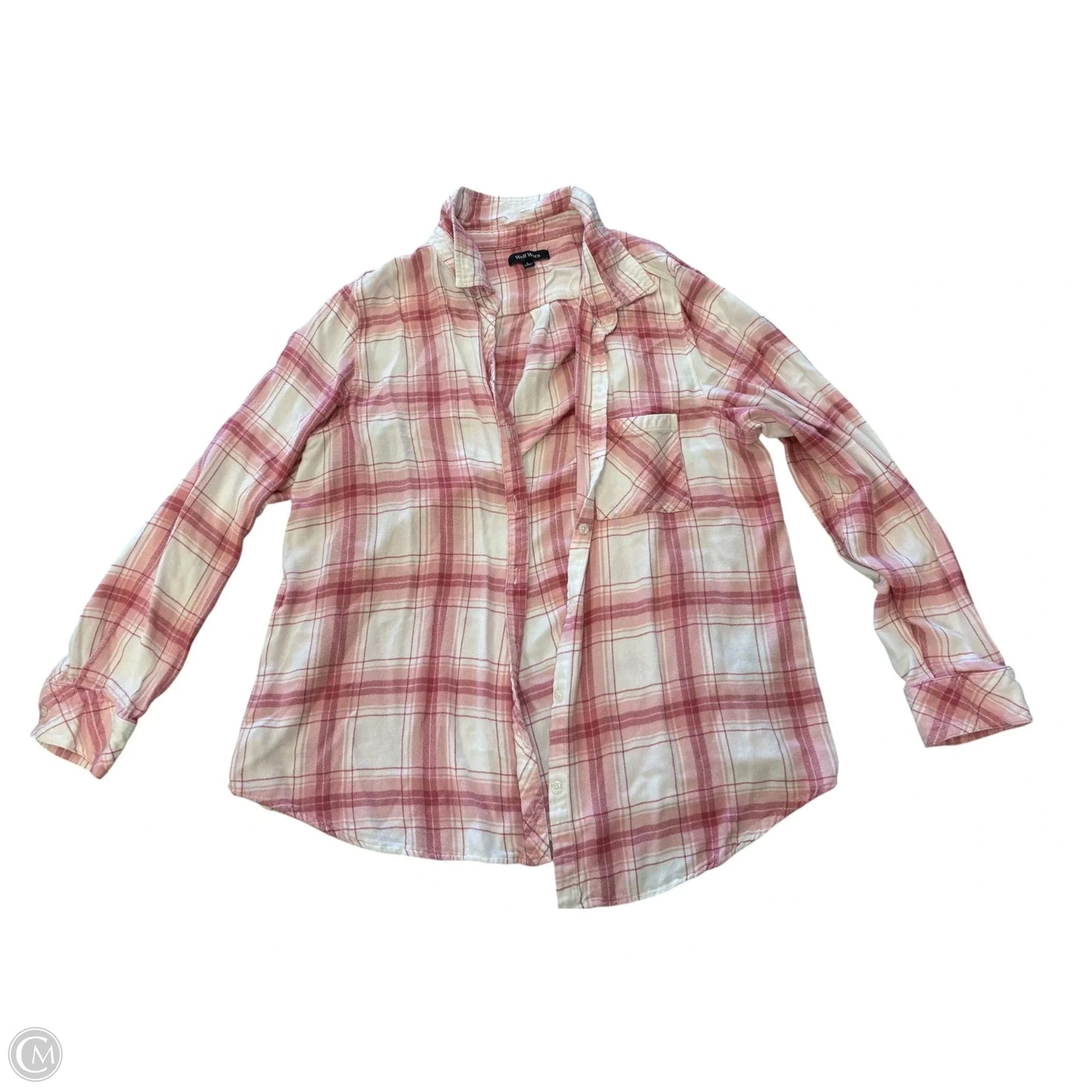 Top Long Sleeve By Well Worn In Pink & White, Size: L
