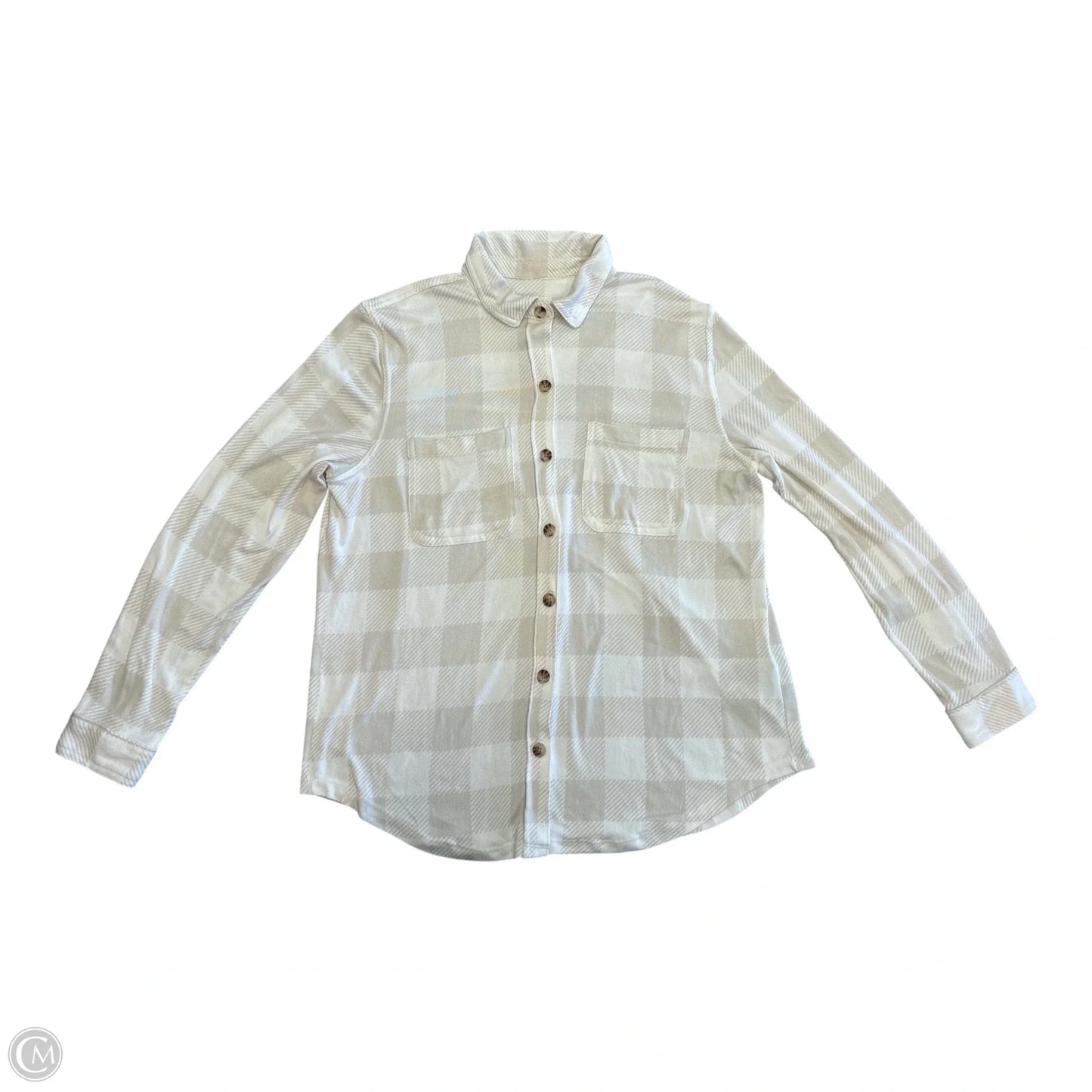 Top Long Sleeve By C And C In Tan & White, Size: L