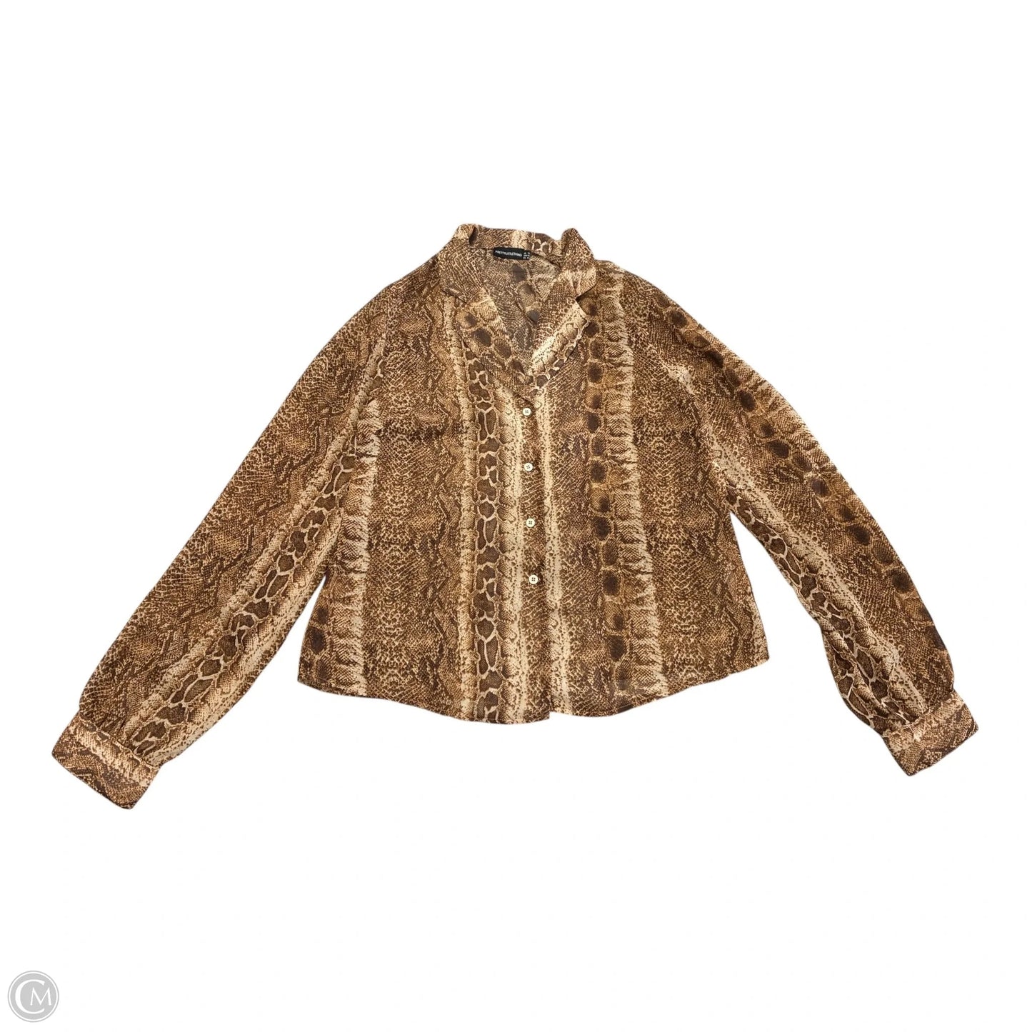 Blouse Long Sleeve By Pretty Little Thing In Snakeskin Print, Size: M