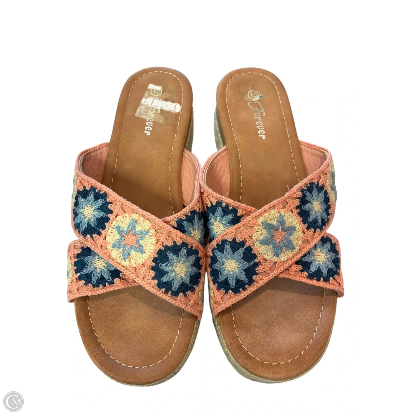 Sandals Heels Platform By Forever In Blue & Pink, Size: 10