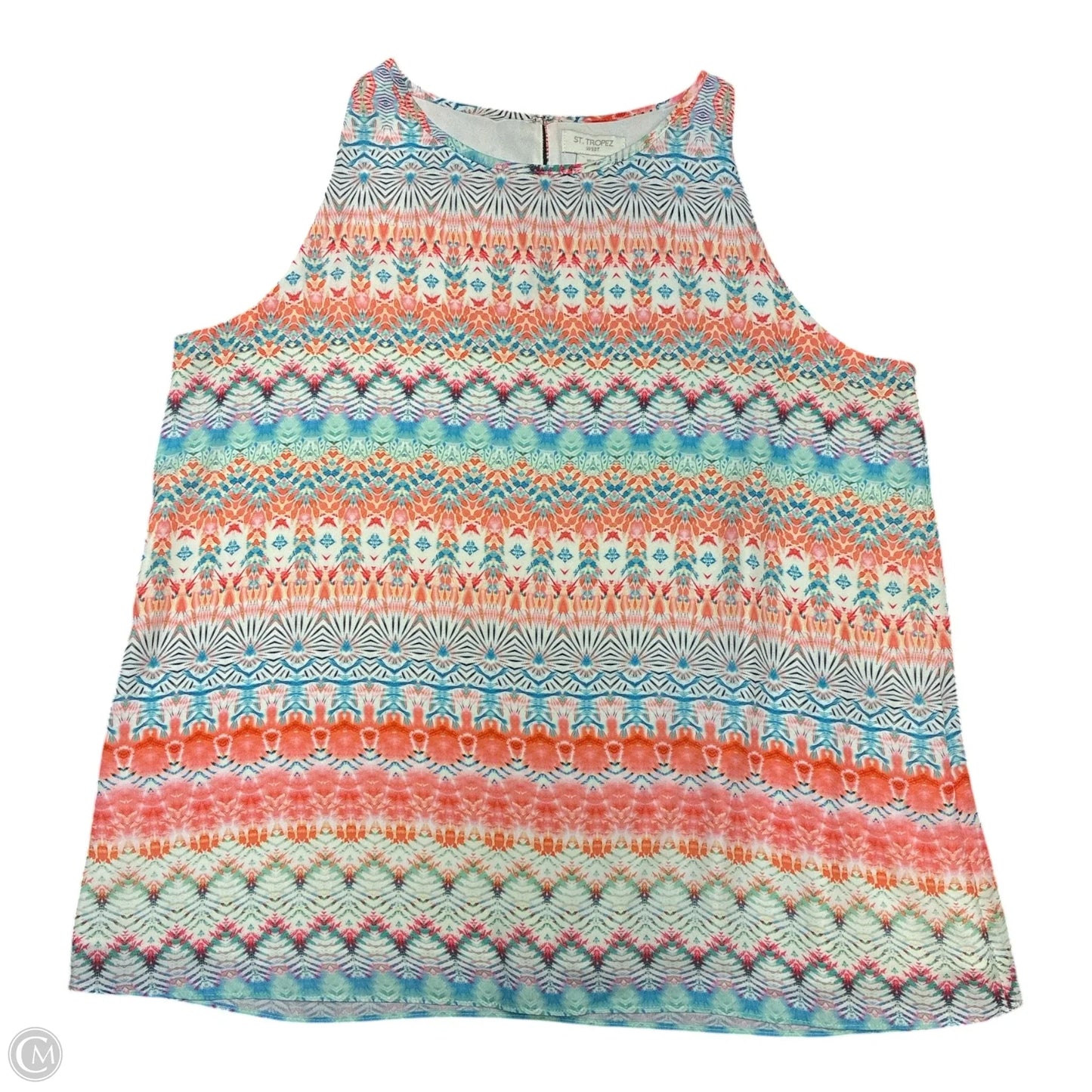 Blouse Sleeveless By St Tropez In Orange & White, Size: L