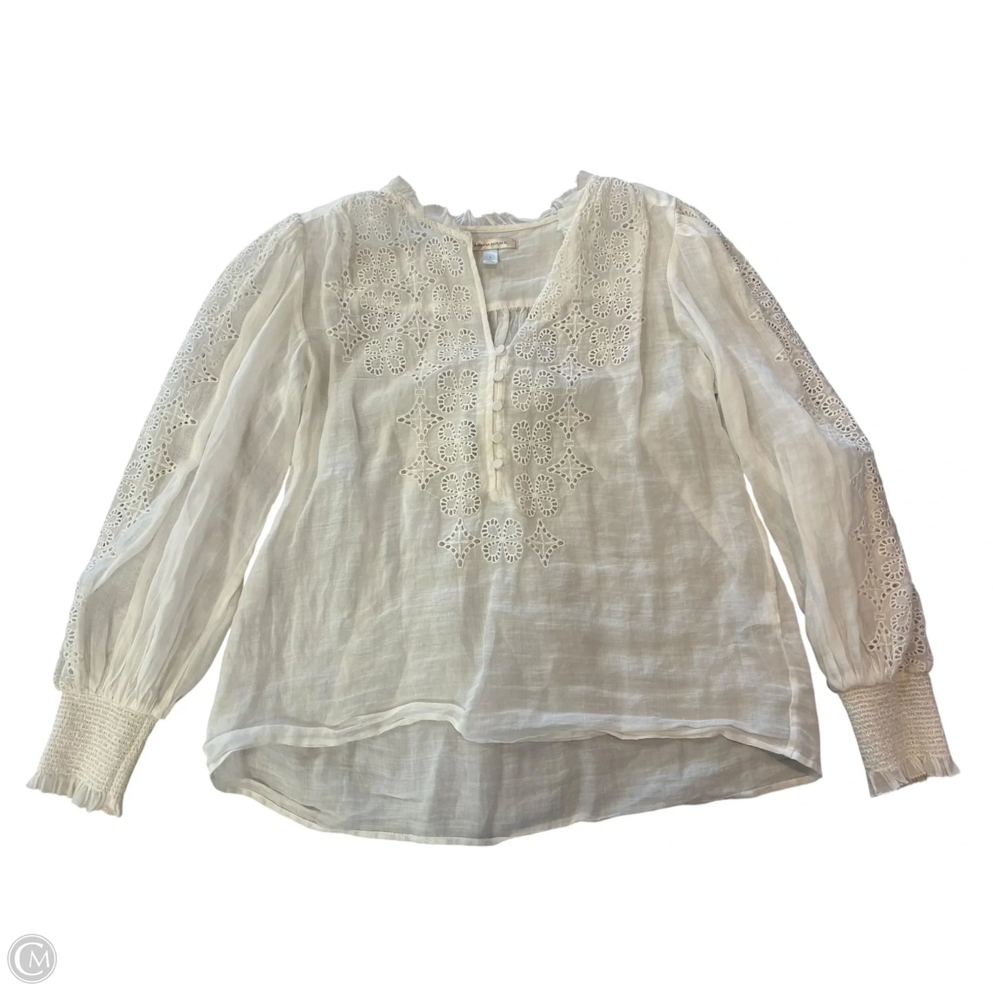 Blouse Long Sleeve By Banana Republic In White, Size: S